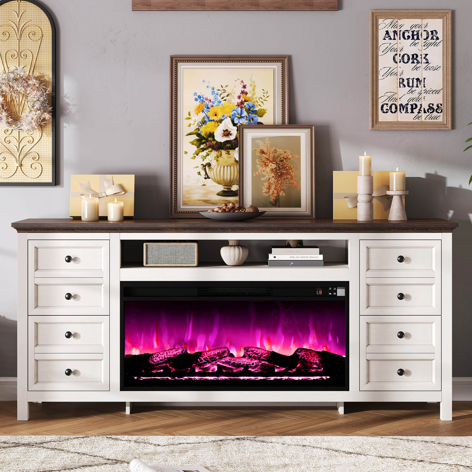 Shipston 70" Fireplace TV Stand - Espresso & white