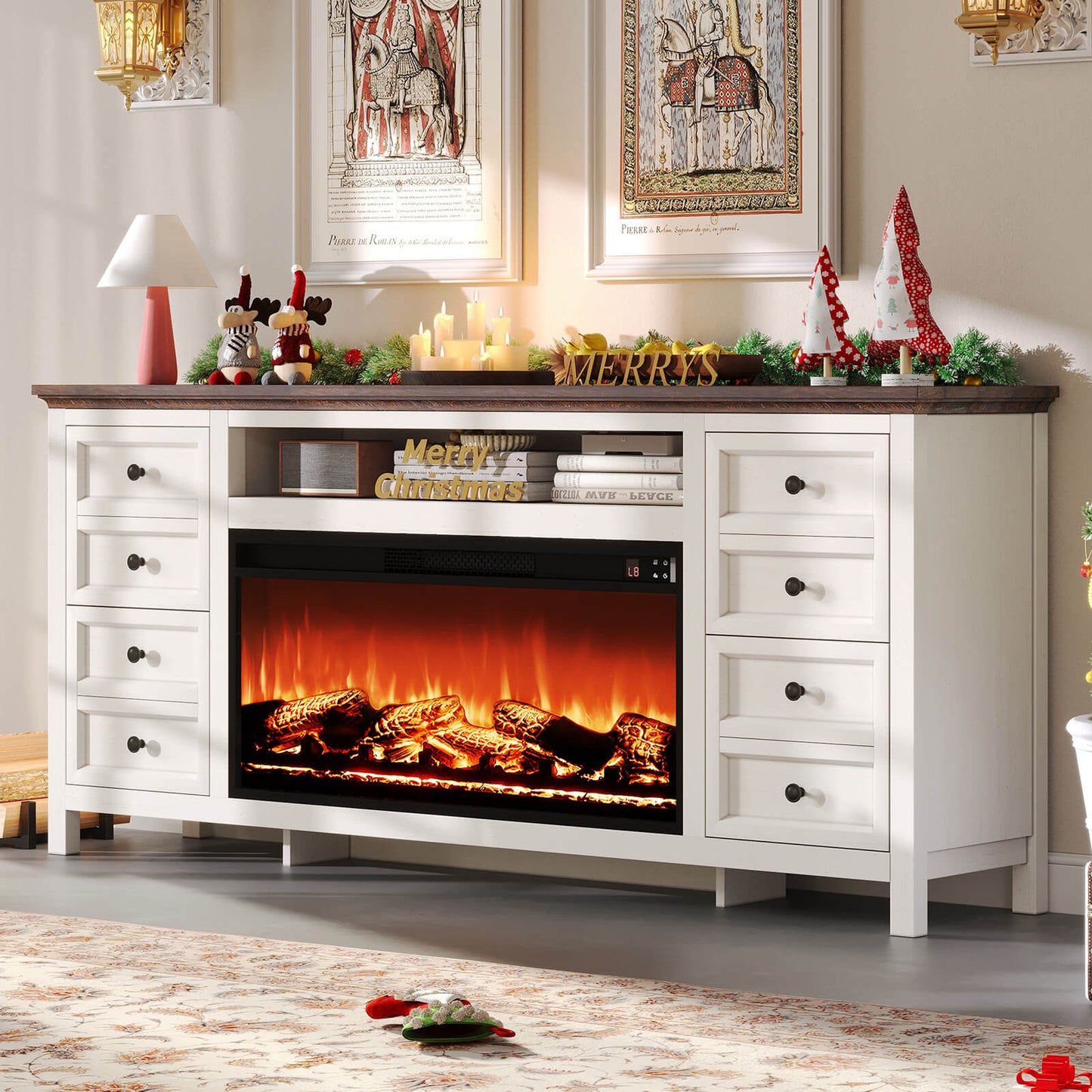 Shipston 70" Fireplace TV Stand - Espresso & white