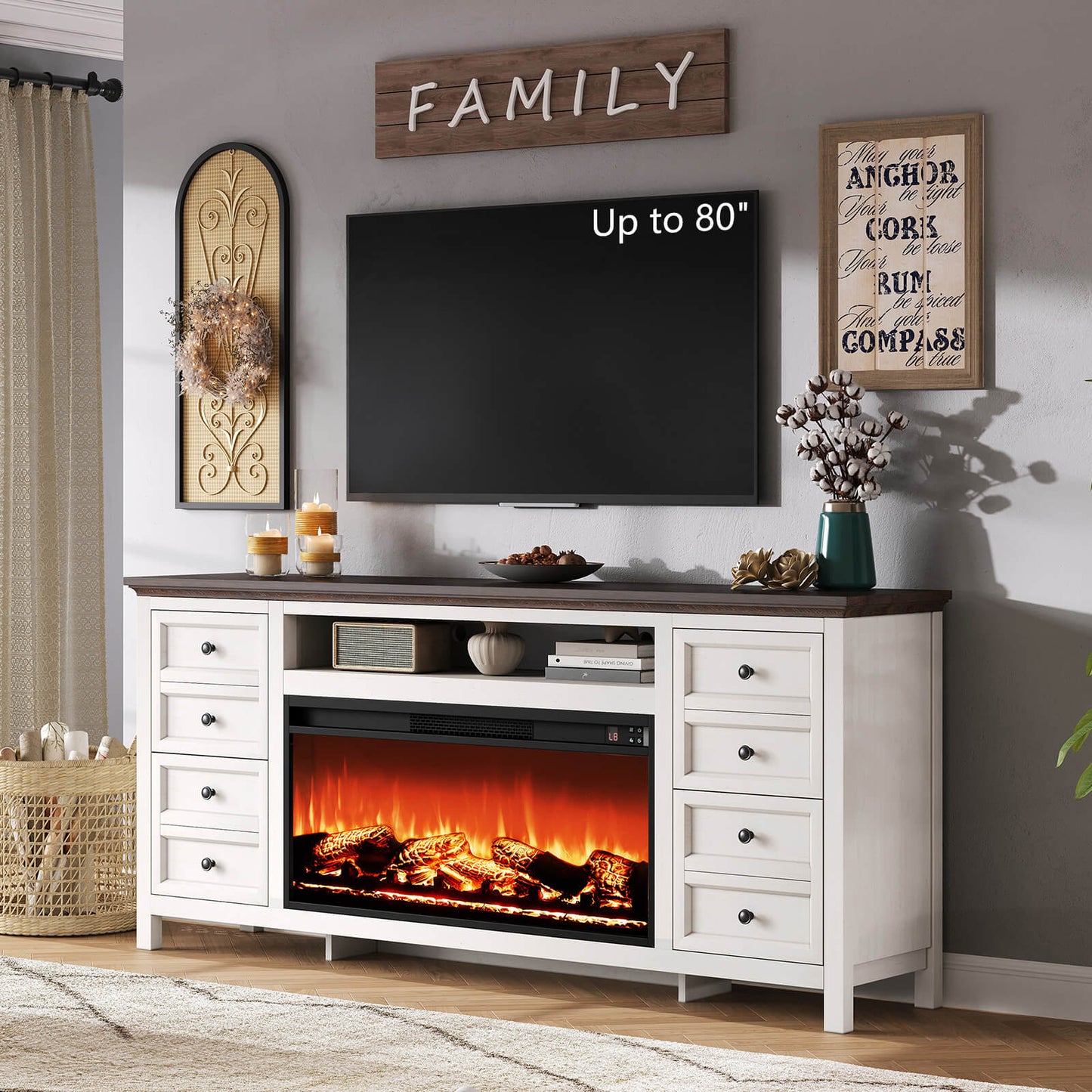 Shipston 70" Fireplace TV Stand - Espresso & white