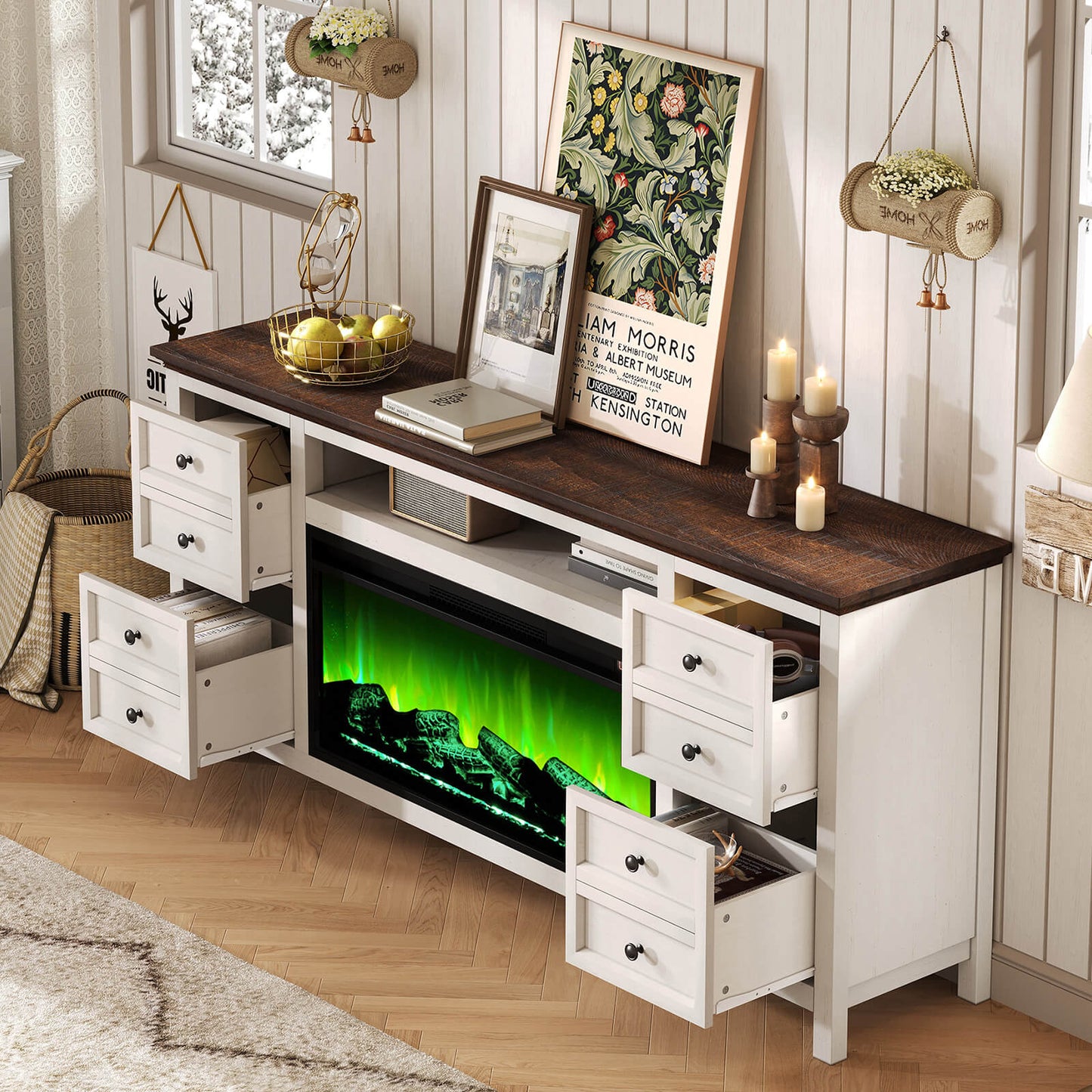 Shipston 70" Fireplace TV Stand - Espresso & white