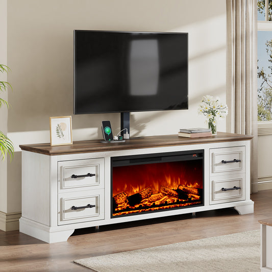 70" Adjustable Fireplace TV Stand - White