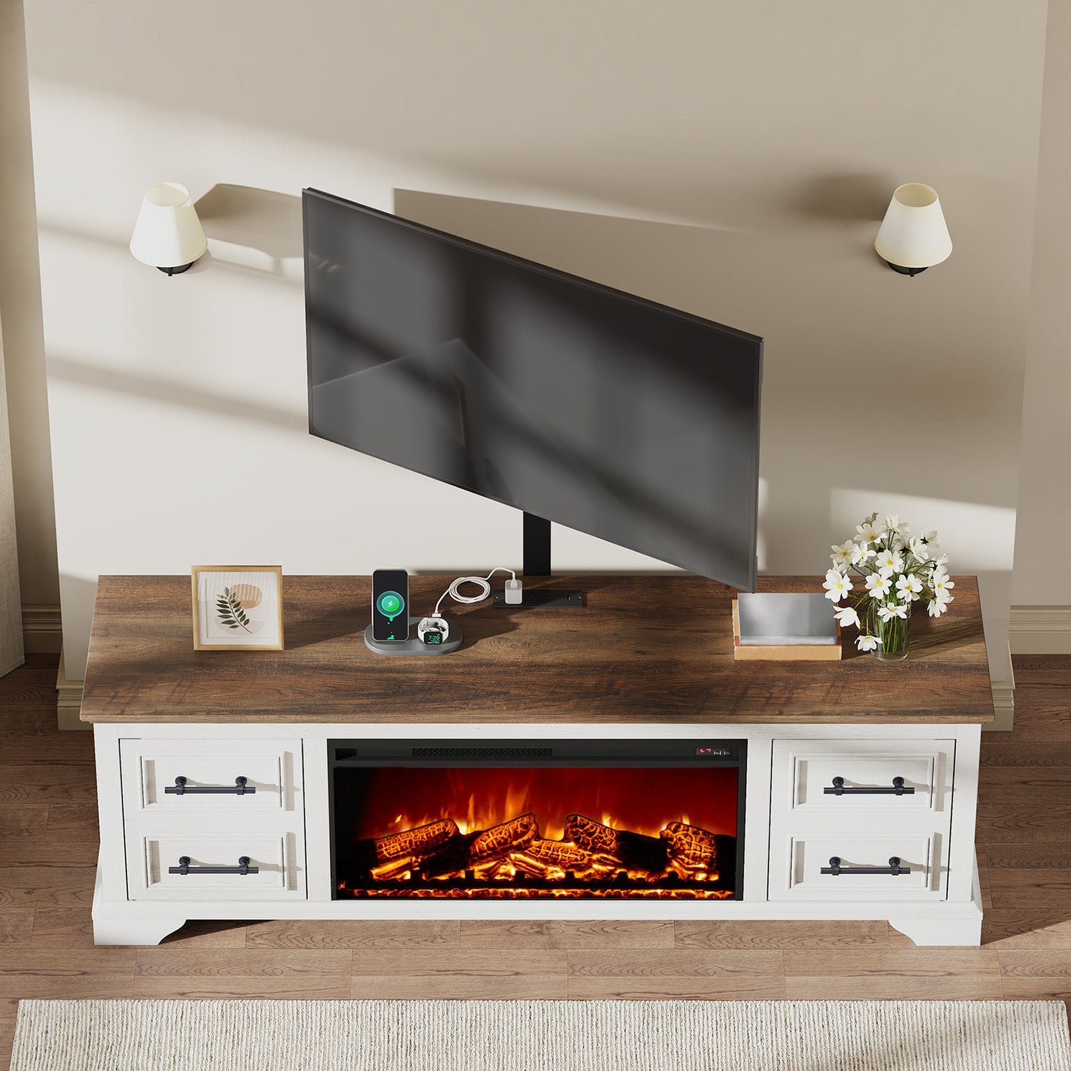 70" Adjustable Fireplace TV Stand - White