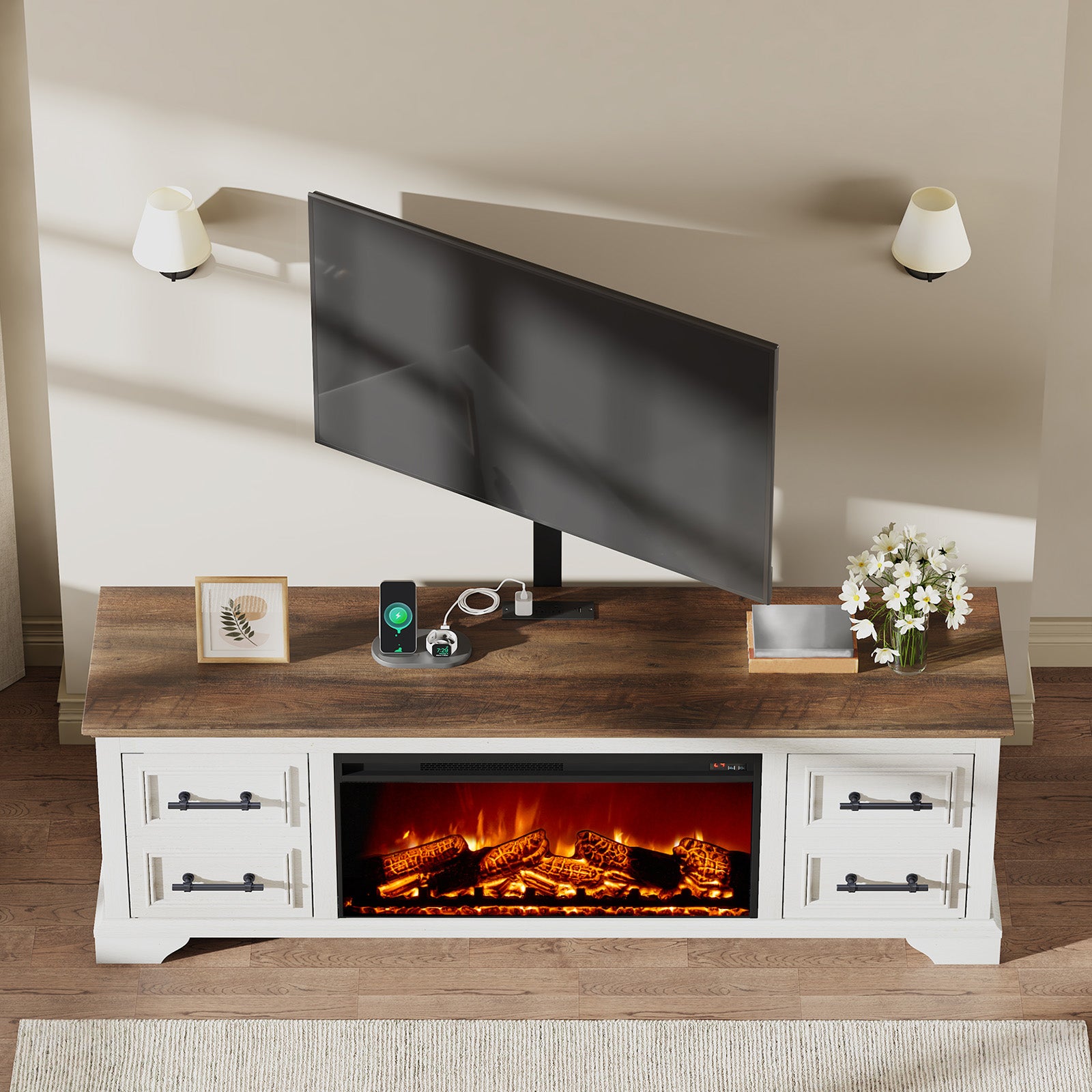 70" Adjustable Fireplace TV Stand - White
