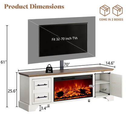 70" Adjustable Fireplace TV Stand - White