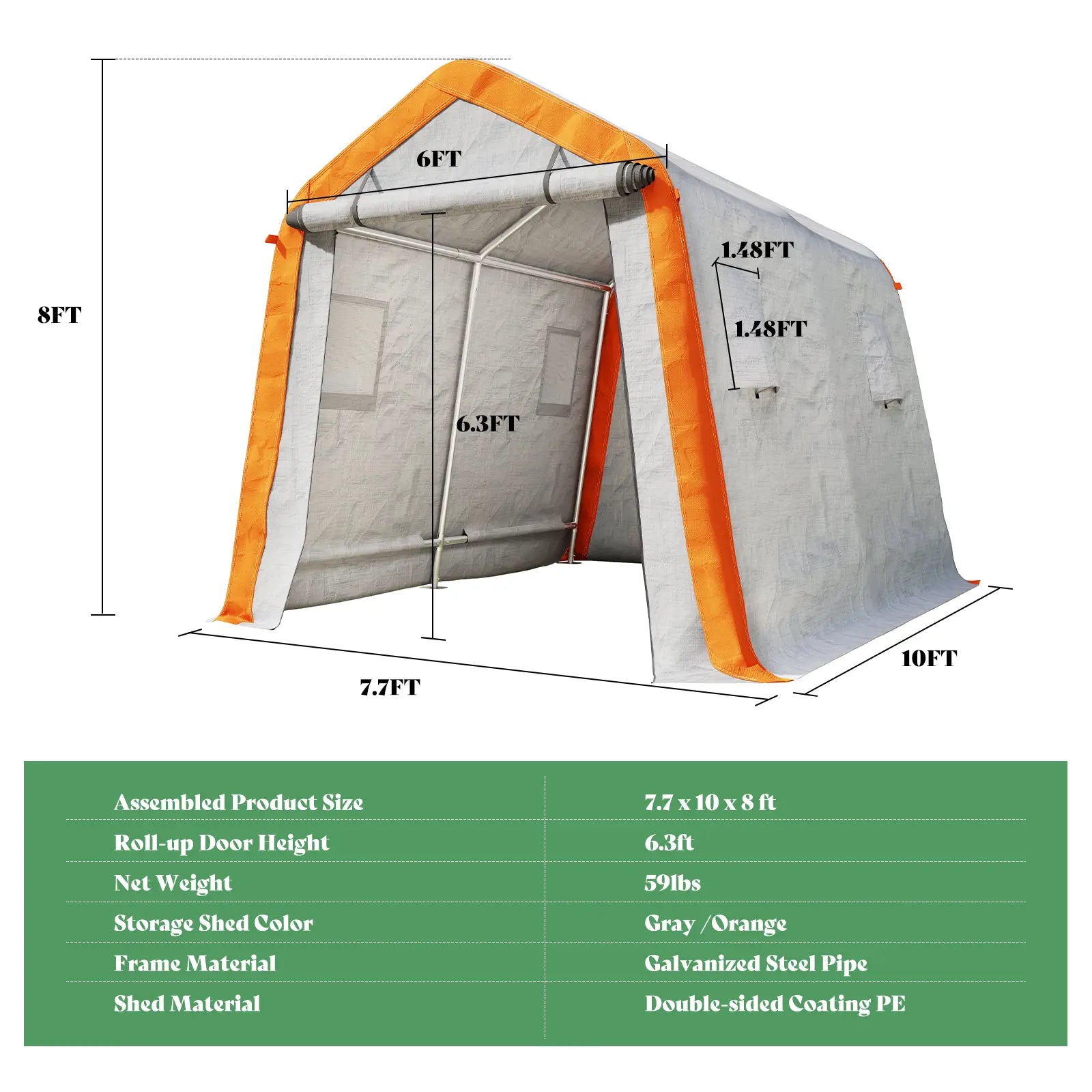 YSS005 8x10x8 FT Outdoor Storage Shed