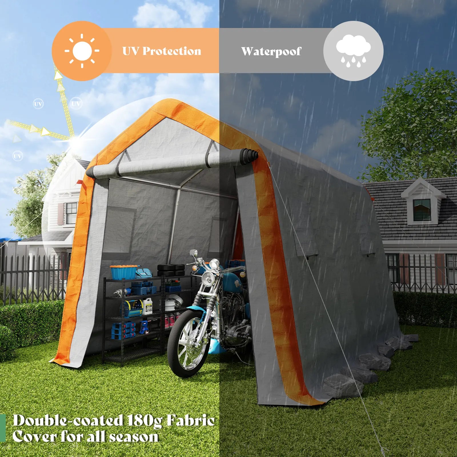 tent storage shed Heavy Duty Portable Shed Storage Shelter, Outdoor Storage Shed with 4 Waterproof Windows & Roll-up Zipper Door, Carport for Motorcycle, Bike, Grey – Amerlife