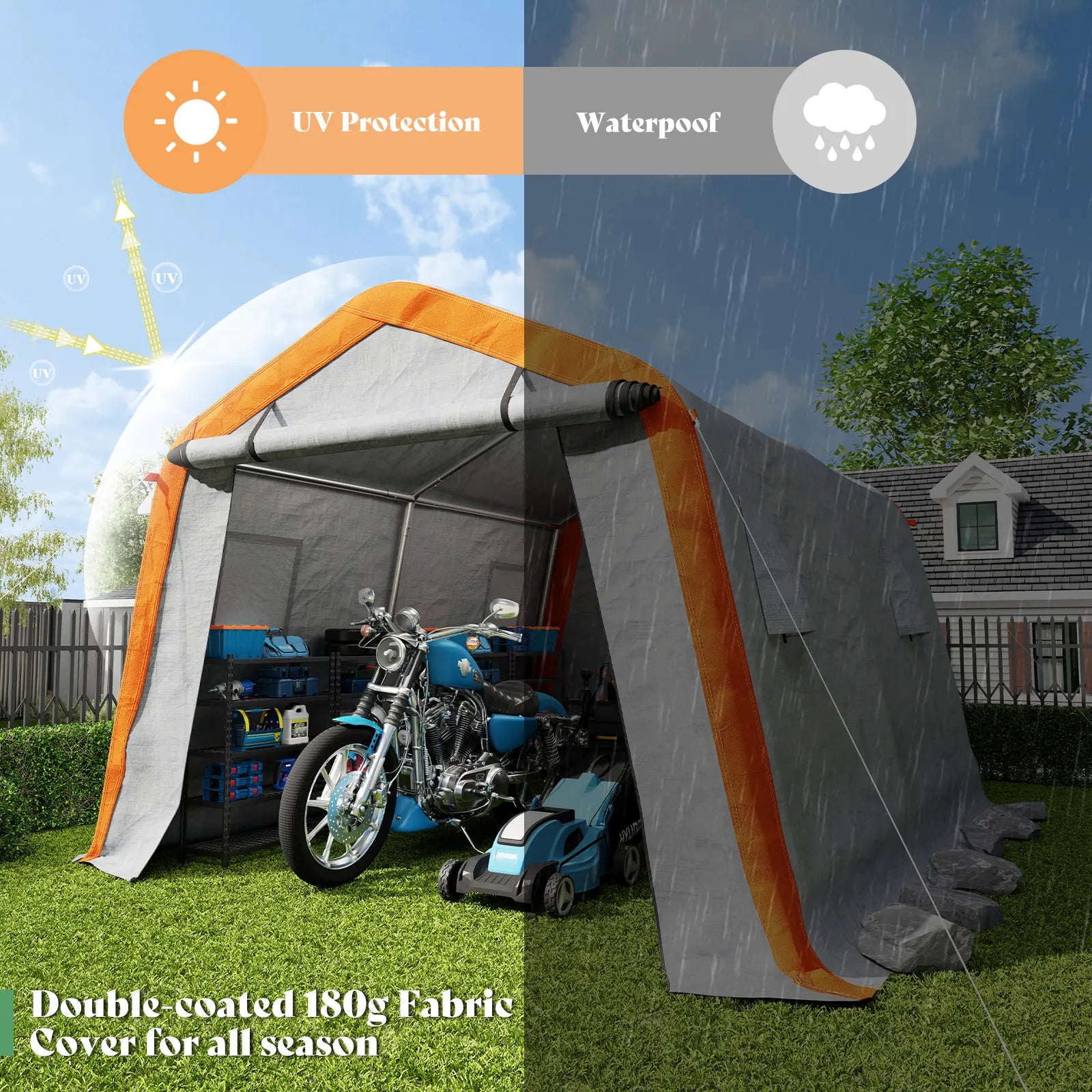 outdoor tent for storage Heavy Duty Portable Shed Storage Shelter, Outdoor Storage Shed with 4 Waterproof Windows & Roll-up Zipper Door, Carport for Motorcycle, Bike, Grey – Amerlife