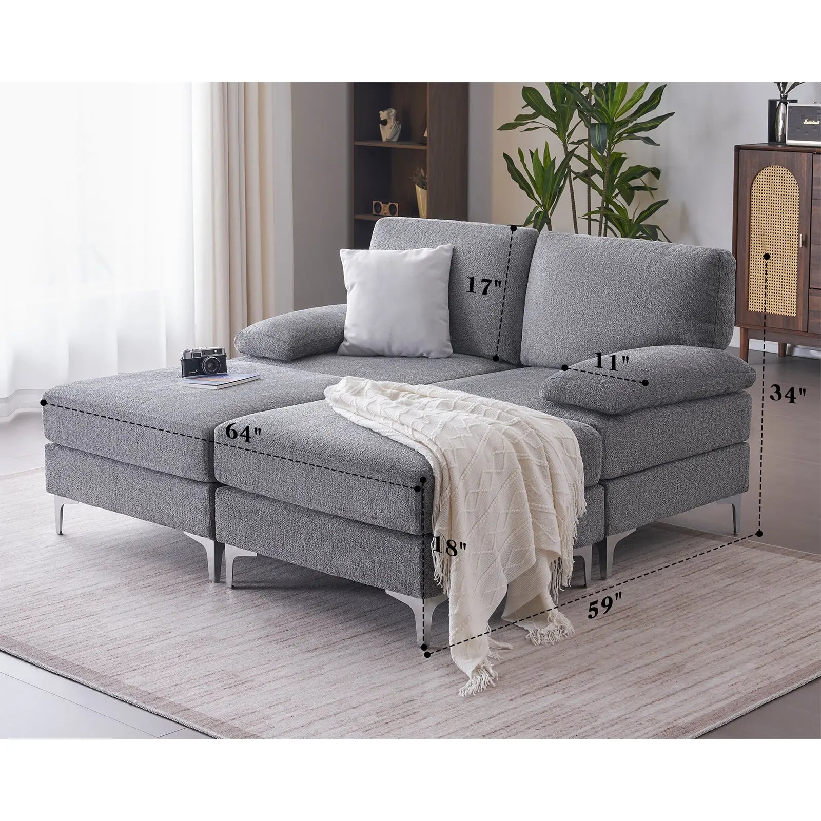 4 Seats- Chaise / Grey