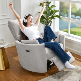 Amerlife Foss Power Recliner Chair Barrel Swivel Rocking Reclining ...