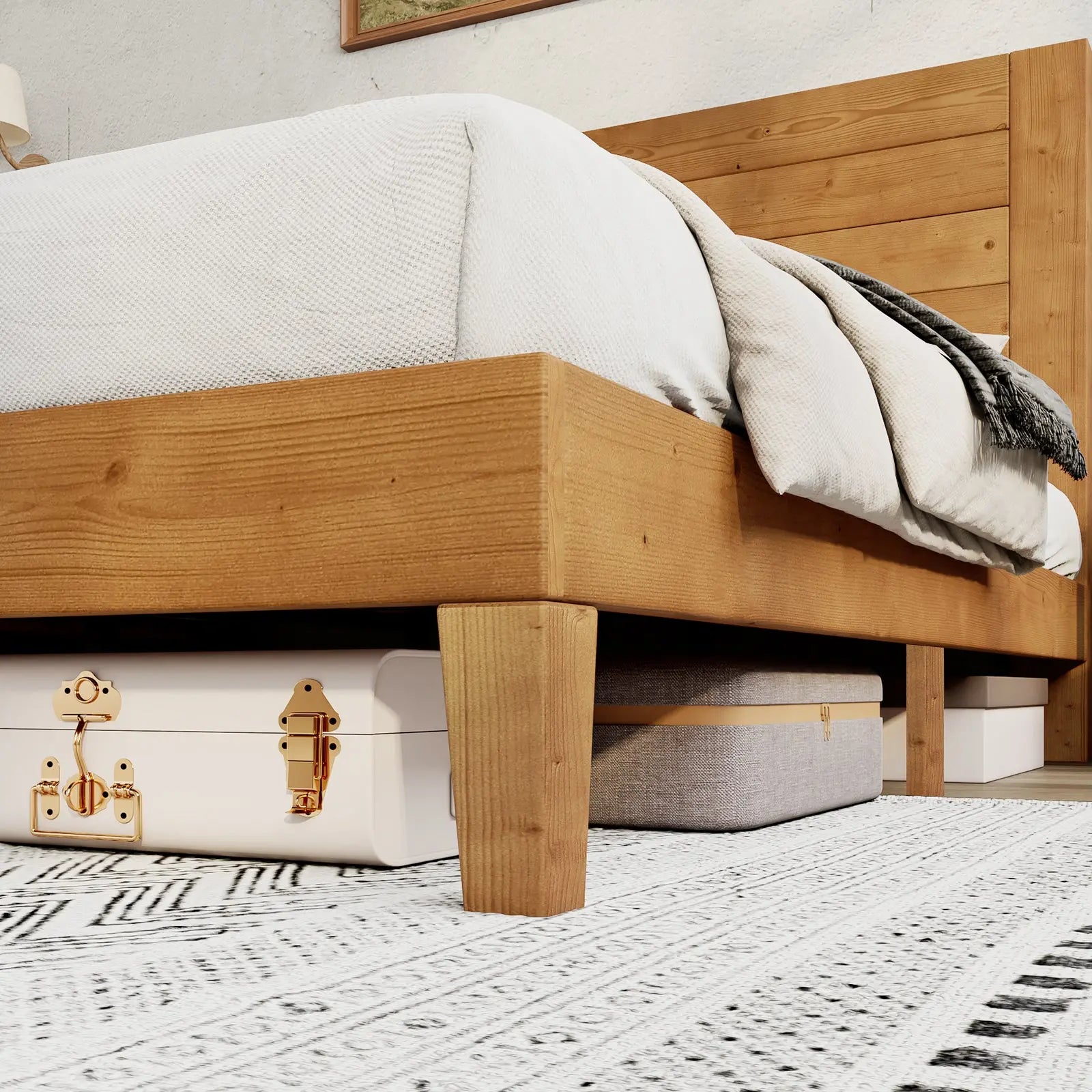 Fremont Full Size Solid Wood Bed Frame 48.6 Headboard Mid Century Modern Platform Bed Light Brown