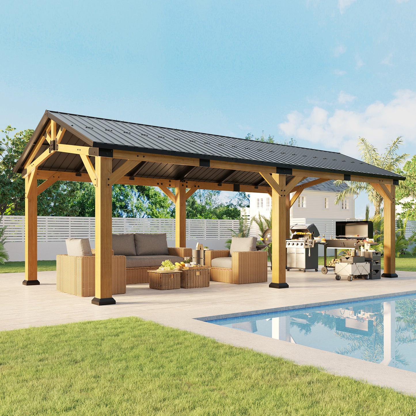 Cedar Wood Gazebo with Sloped Roof Amerlife 12X24X9.5 FT