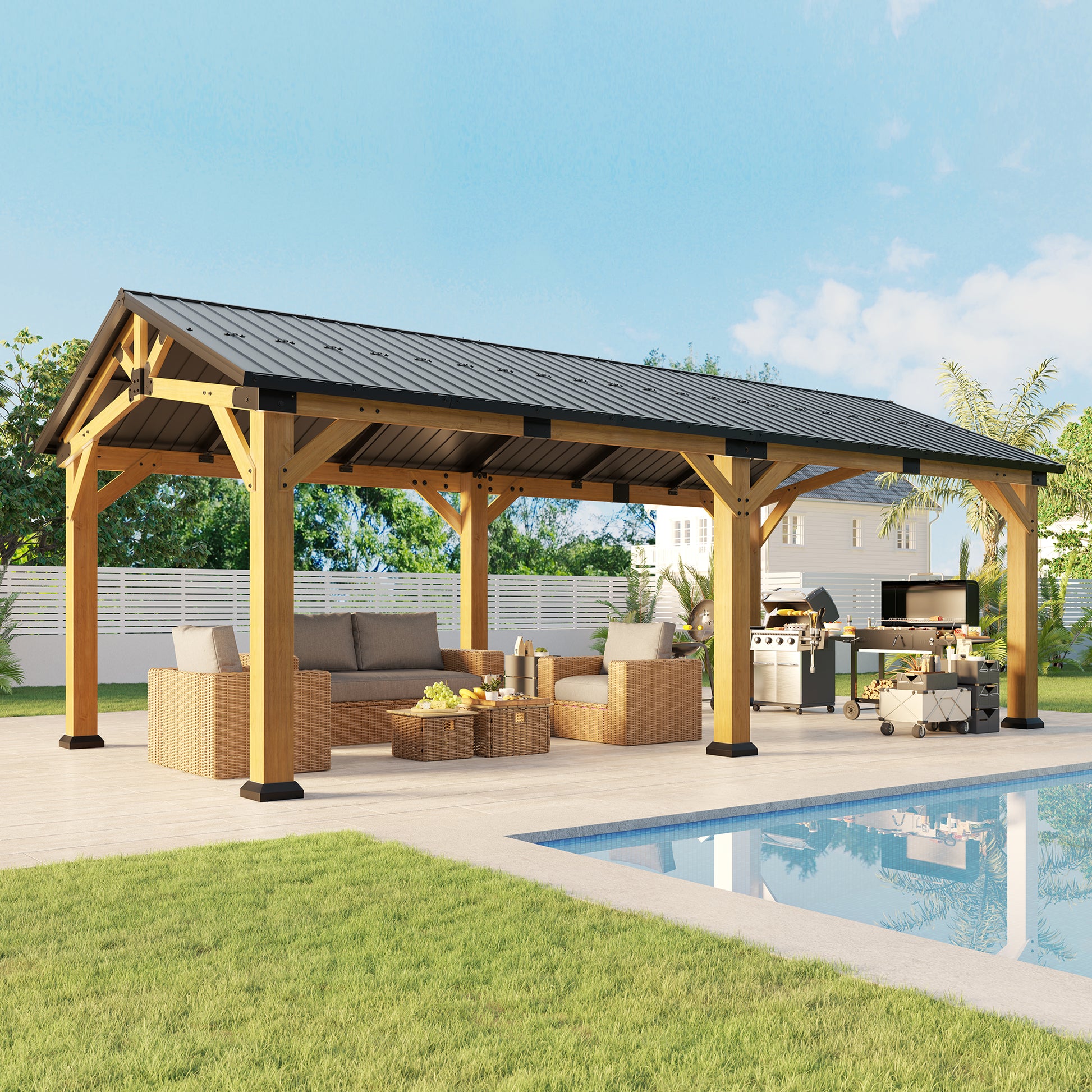 Cedar Wood Gazebo with Sloped Roof Amerlife 12X24X9.5 FT