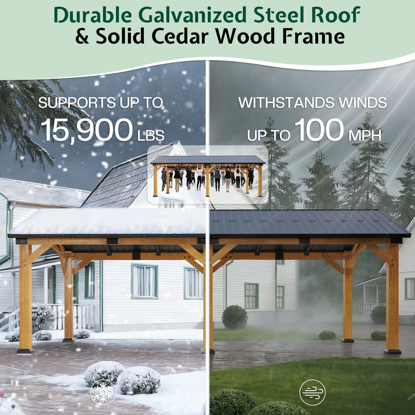 Cedar Wood Gazebo with Sloped Roof Amerlife 12X24X9.5 FT 