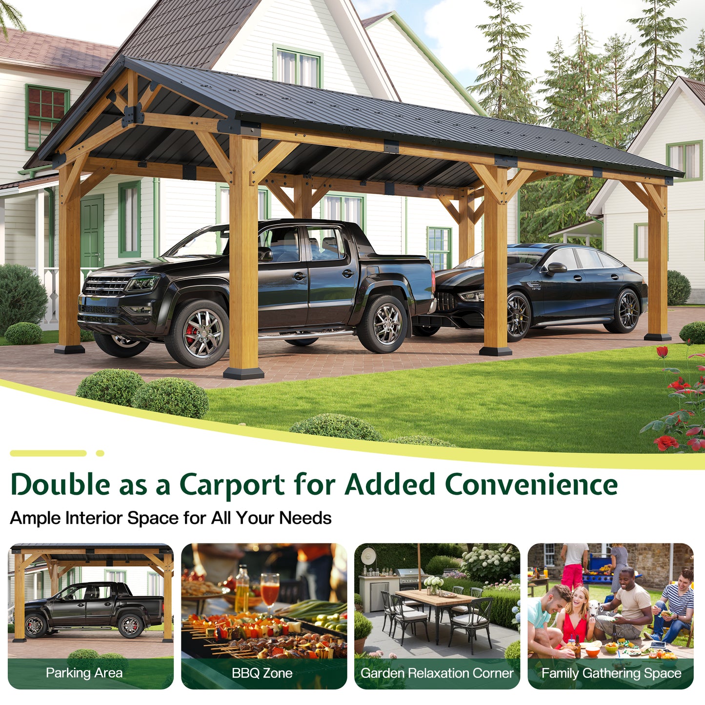Cedar Wood Gazebo with Sloped Roof Amerlife 12X24X9.5 FT 