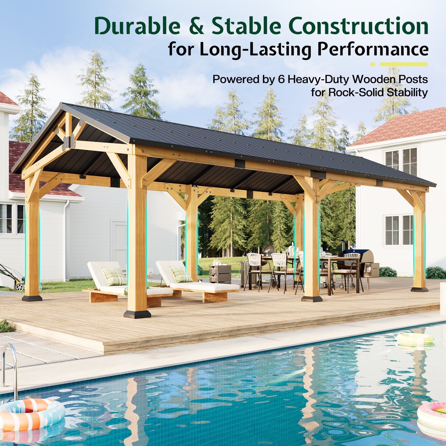 Cedar Wood Gazebo with Sloped Roof Amerlife 12X24X9.5 FT 