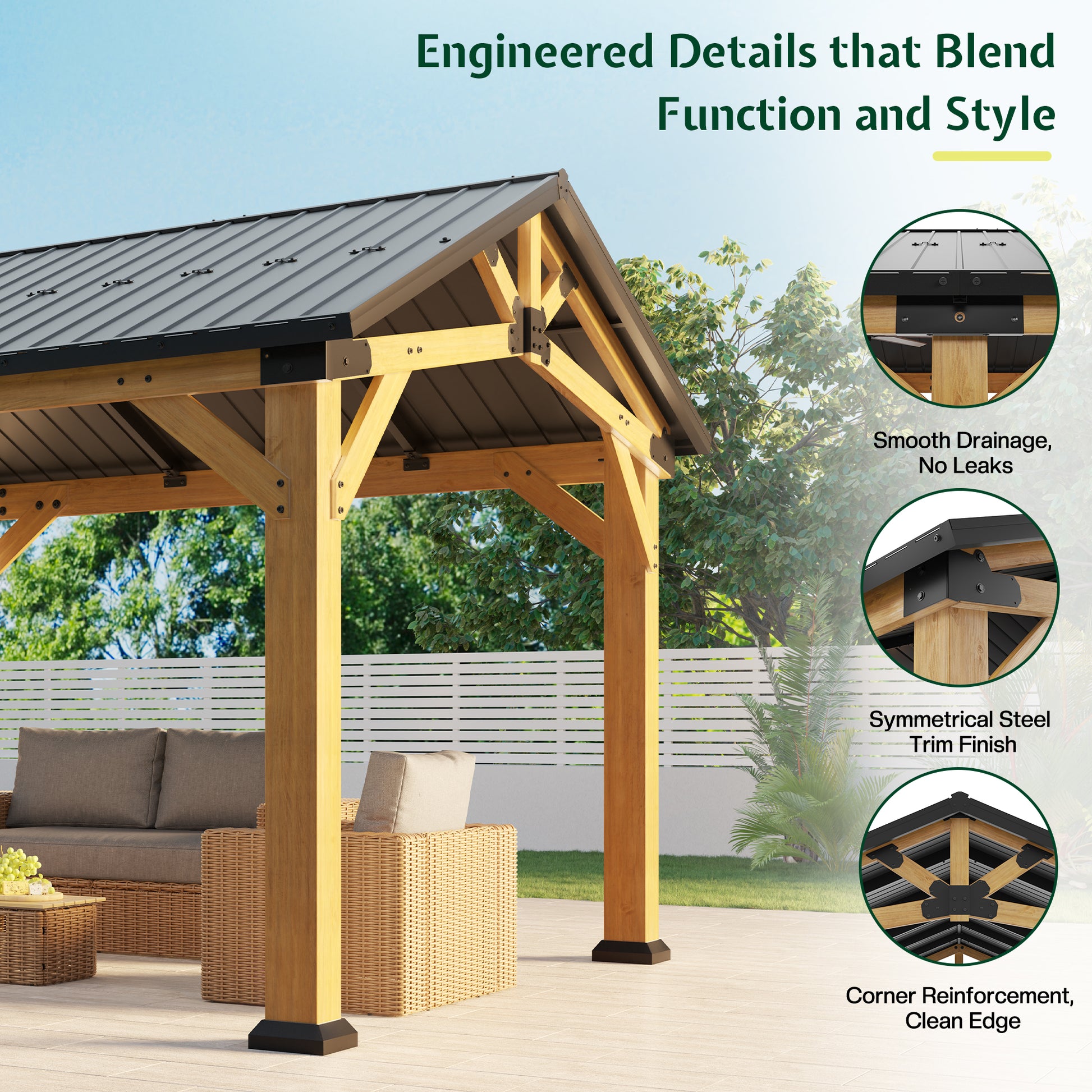 Cedar Wood Gazebo with Sloped Roof Amerlife 12X24X9.5 FT 