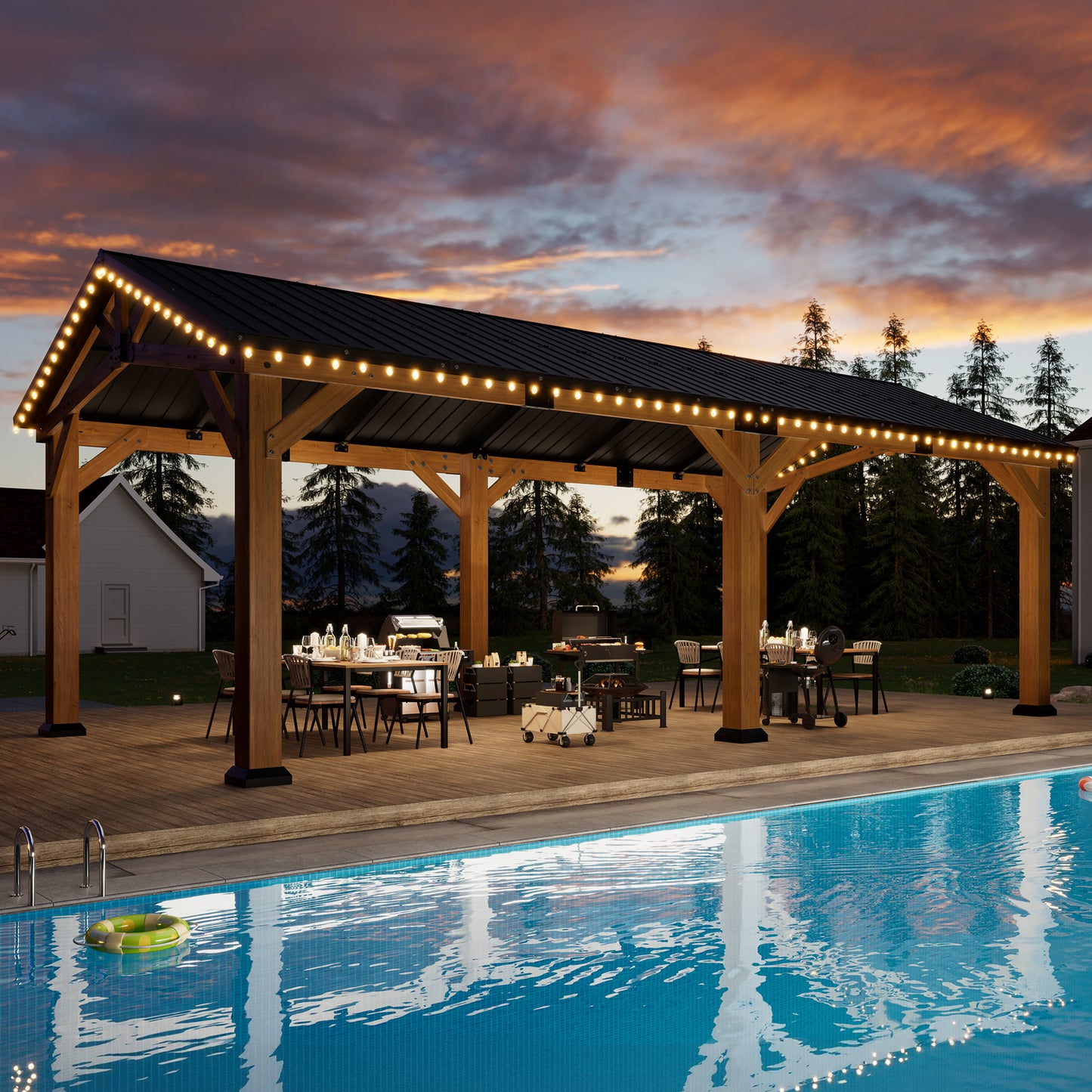 Cedar Wood Gazebo with Sloped Roof Amerlife 12X24X9.5 FT 