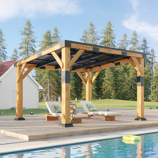 Cedar Wood Gazebo with Sloped Roof Amerlife 10x12x8 FT