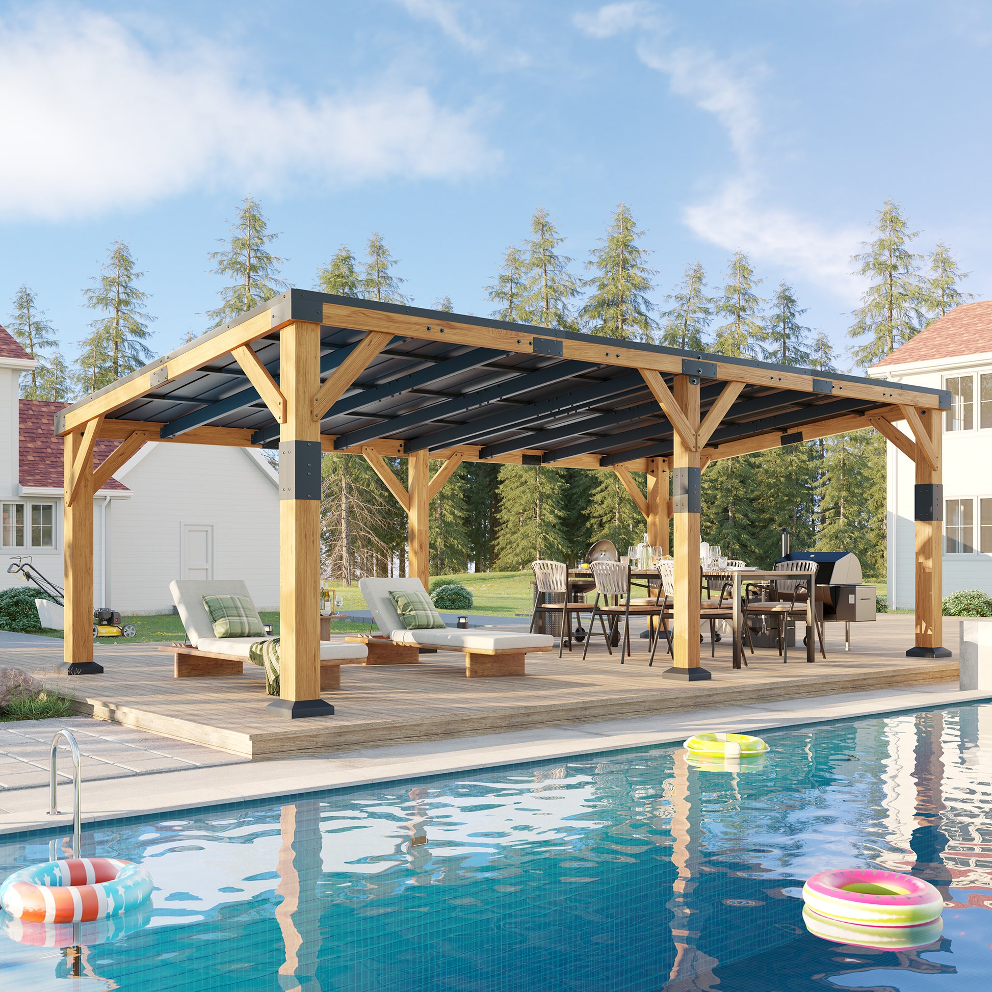 Cedar Wood Gazebo with Sloped Roof Amerlife 12x24x8.2 FT