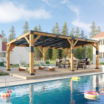 Cedar Wood Gazebo with Sloped Roof Amerlife 12x24x8.2 FT