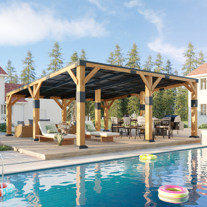 Cedar Wood Gazebo with Sloped Roof Amerlife 20x20x9.2 FT