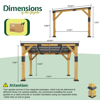 Cedar Wood Gazebo with Sloped Roof Amerlife 10x12x8 FT 