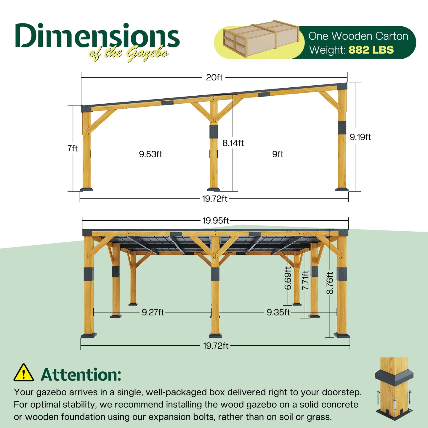 Cedar Wood Gazebo with Sloped Roof Amerlife 20x20x9.2 FT 