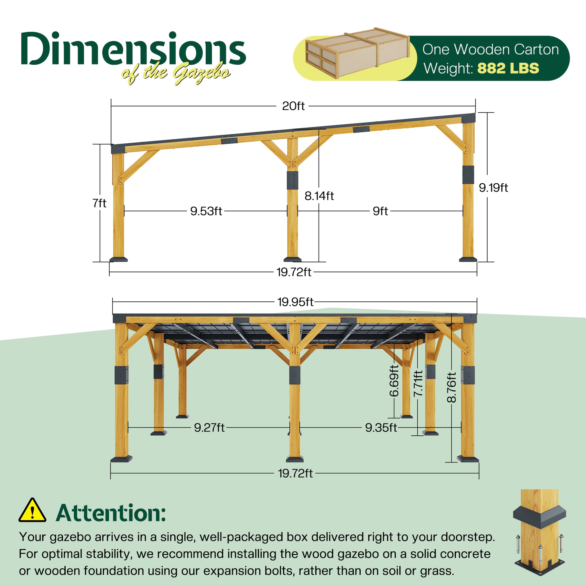 Cedar Wood Gazebo with Sloped Roof Amerlife 20x20x9.2 FT 