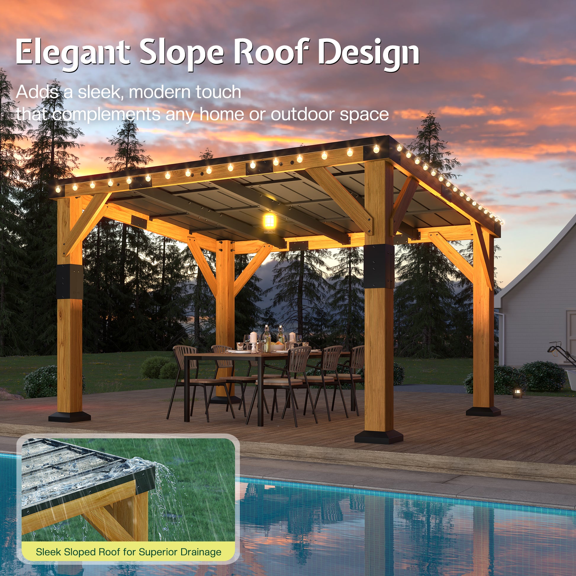 Cedar Wood Gazebo with Sloped Roof Amerlife 10x12x8 FT 