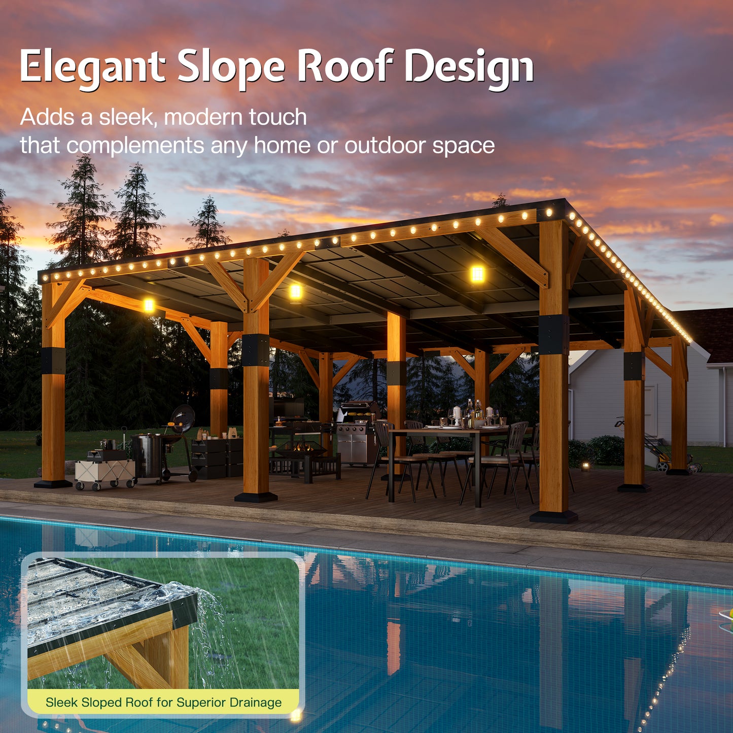 Cedar Wood Gazebo with Sloped Roof Amerlife 20x20x9.2 FT 