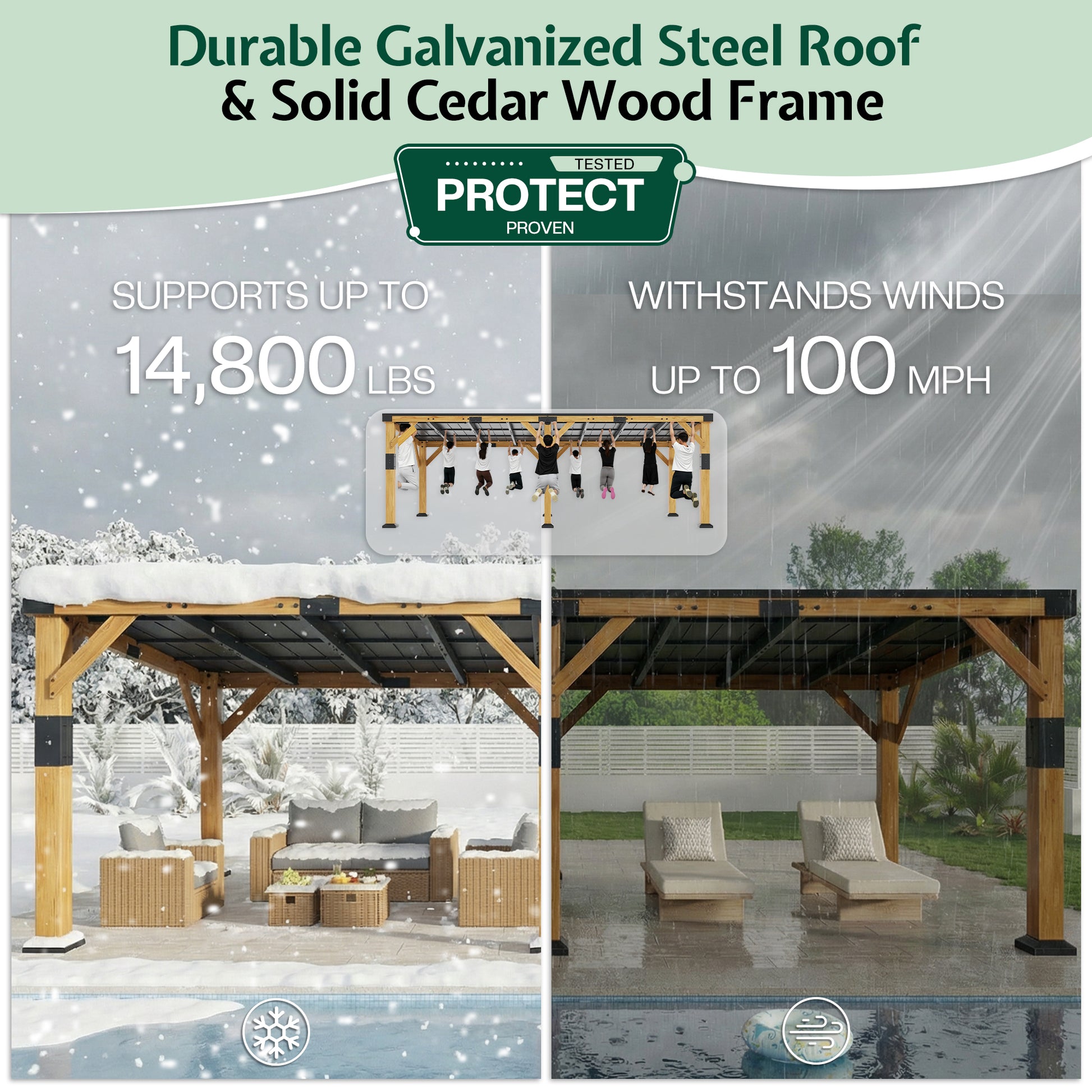 Cedar Wood Gazebo with Sloped Roof Amerlife 12x24x8.2 FT 