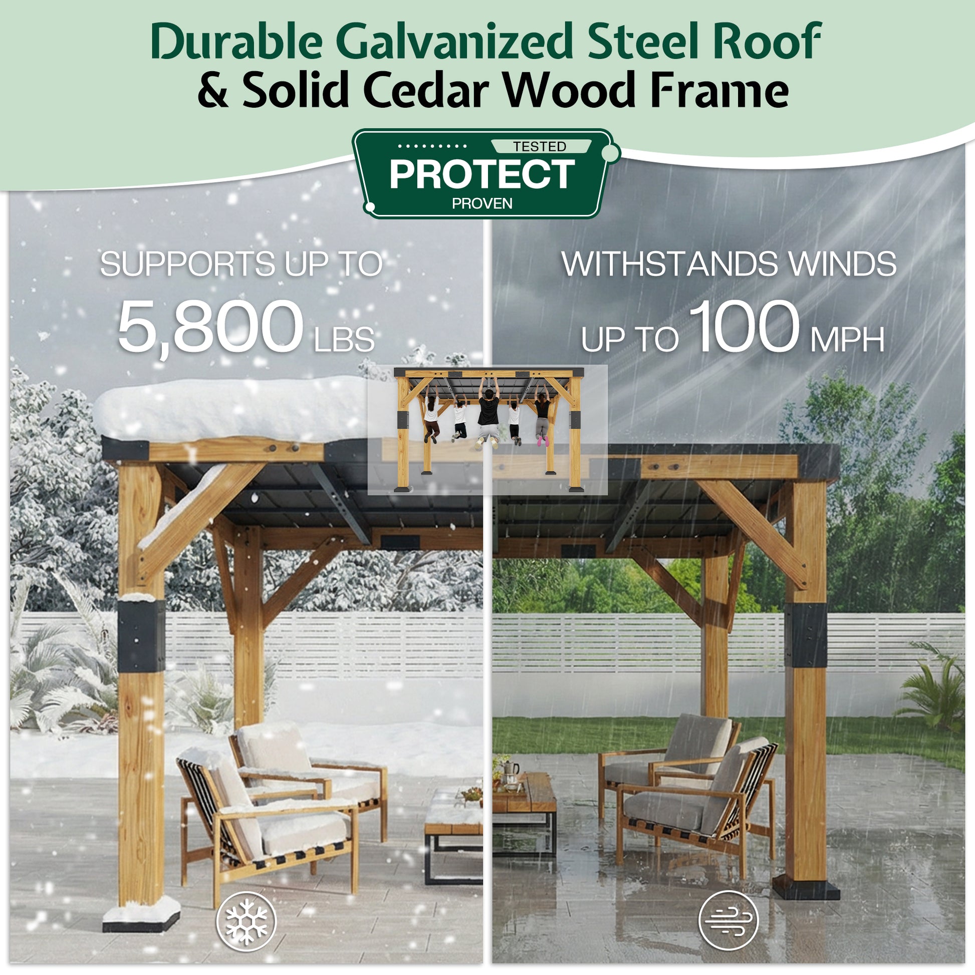 Cedar Wood Gazebo with Sloped Roof Amerlife 10x12x8 FT 