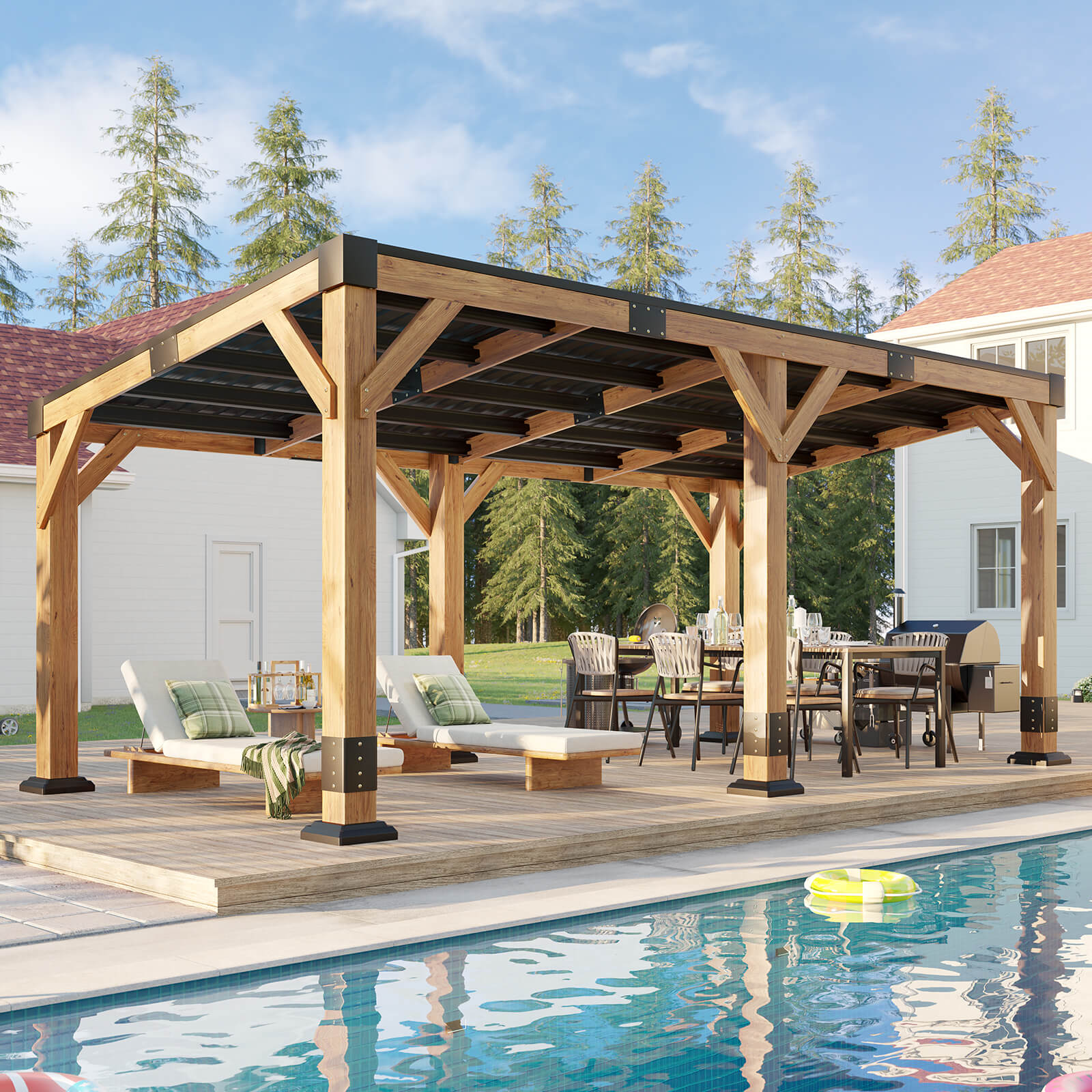 Solark Wooden Sloped Roof Gazebo - Amerlife