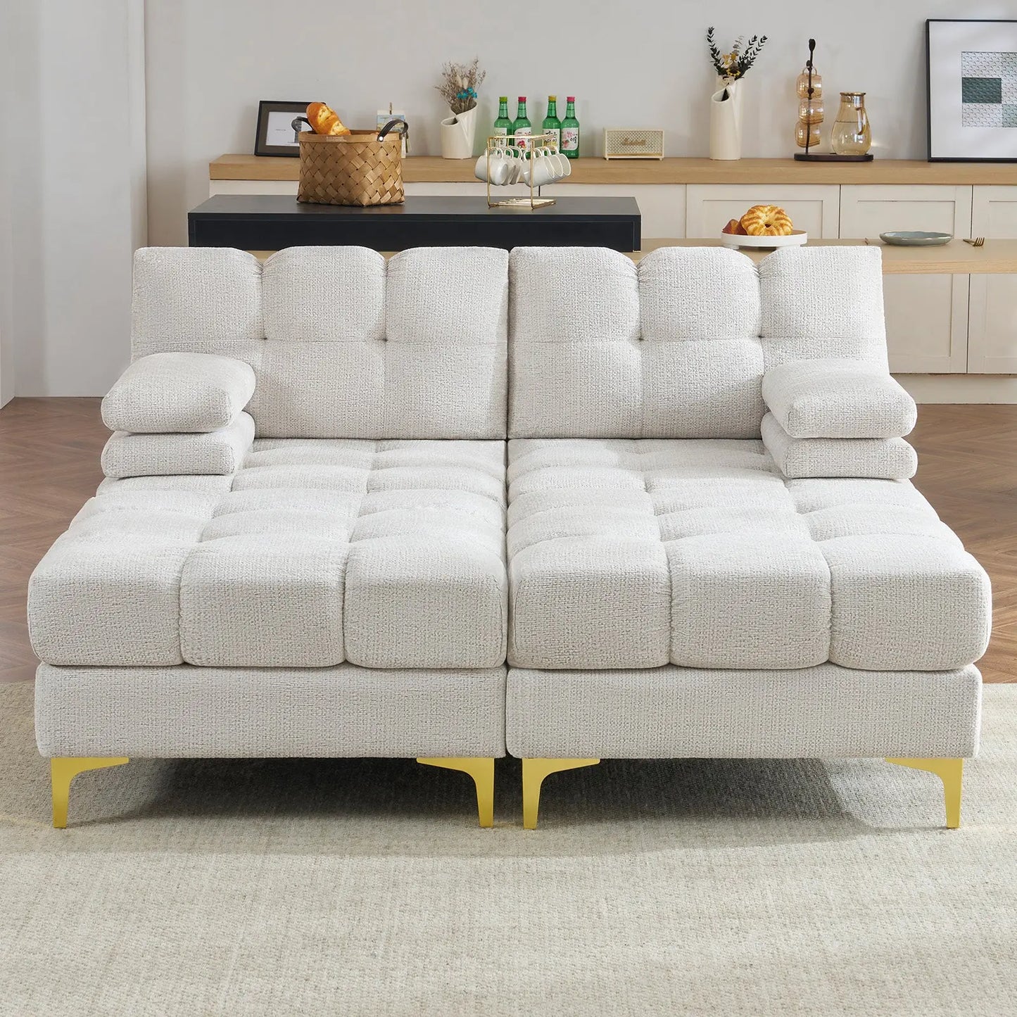 67''-4 Seats with Chaise / Beige