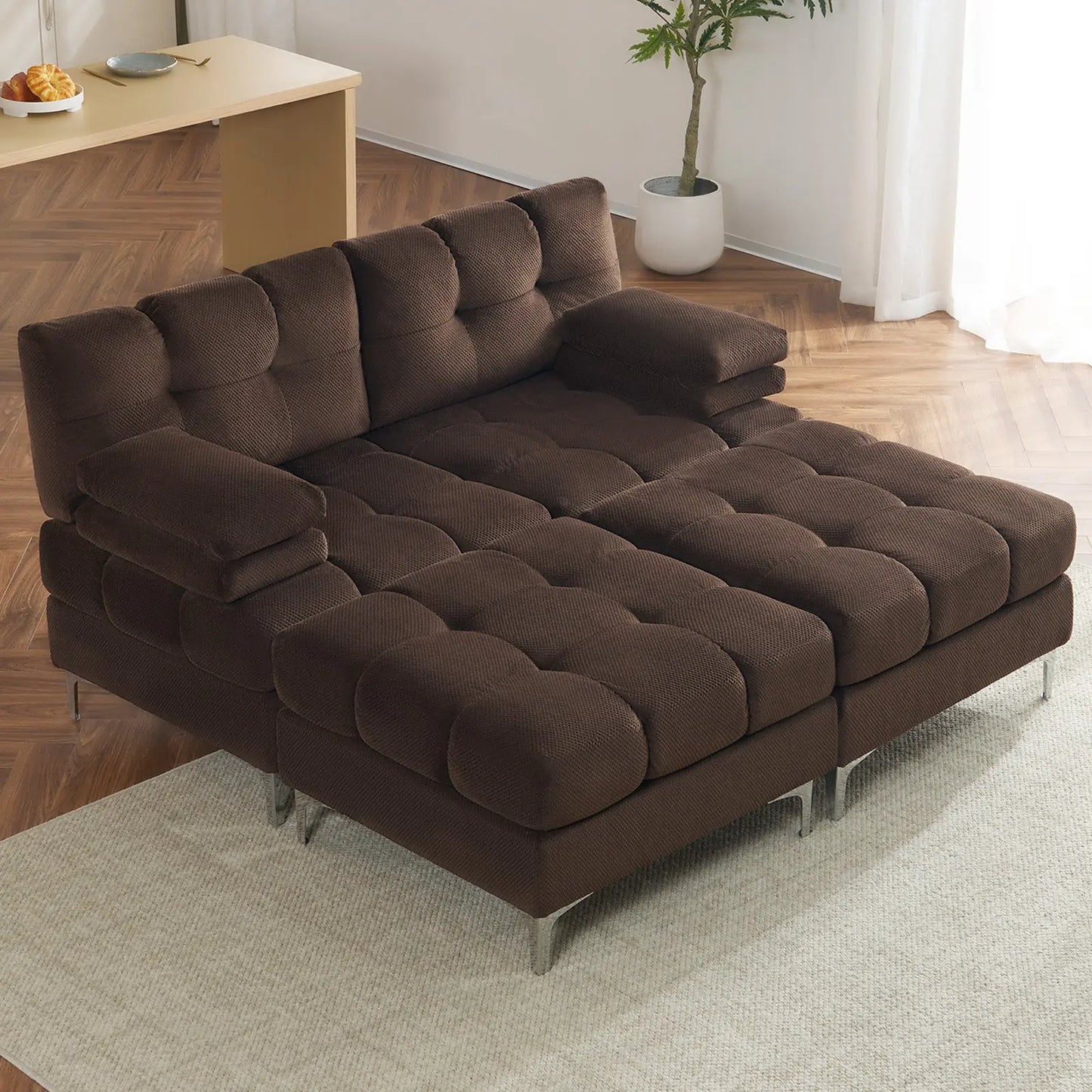 67''-4 Seats with Chaise / Brown