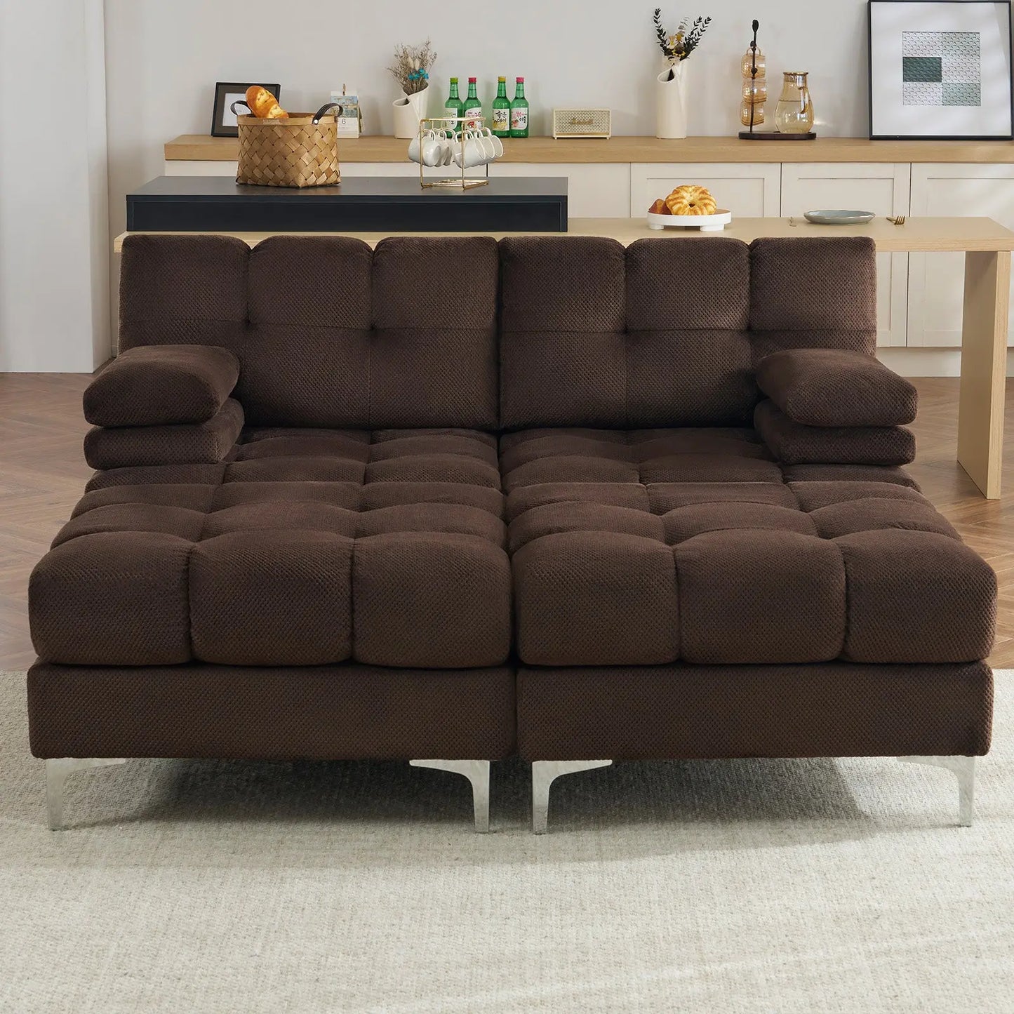 67''-4 Seats with Chaise / Brown