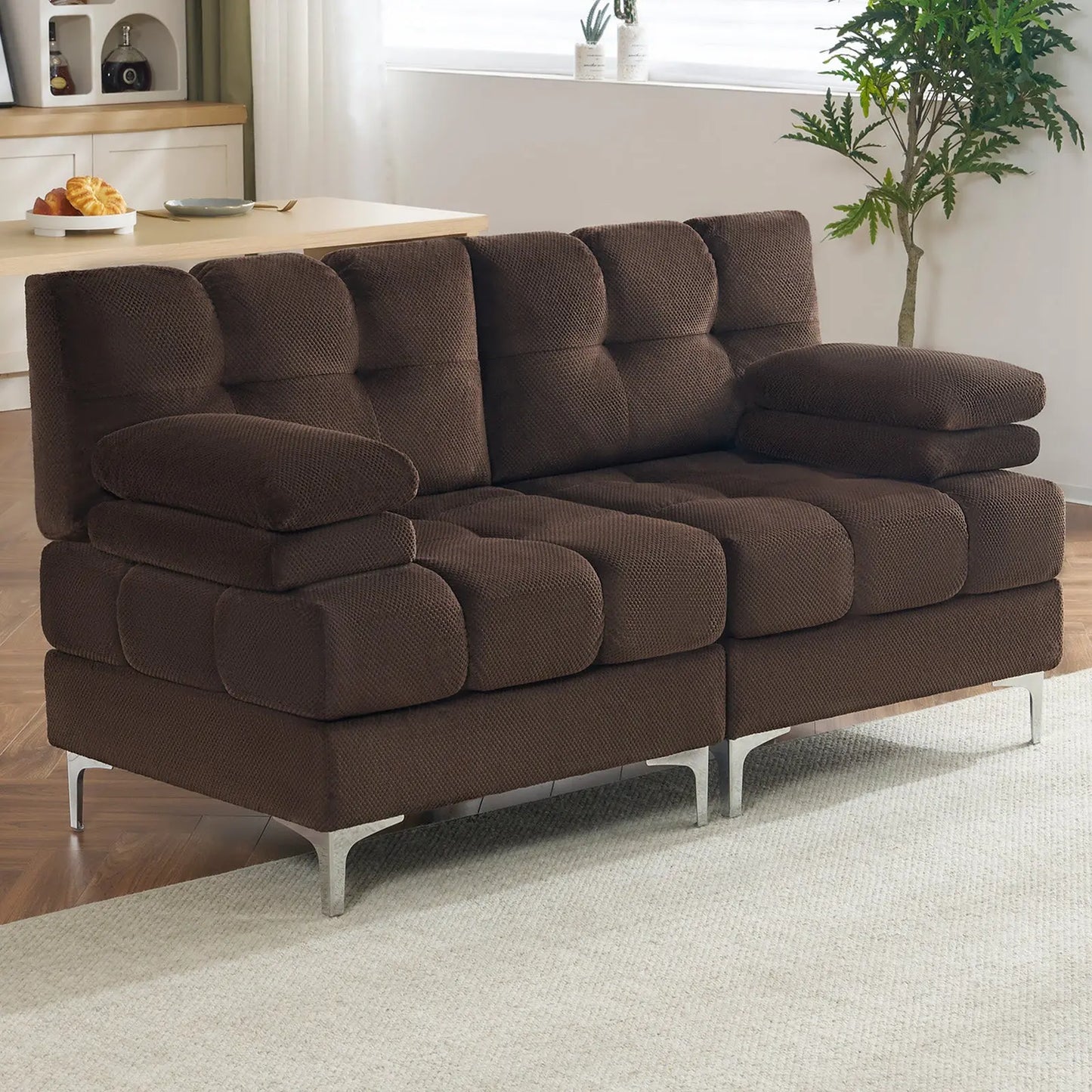 67''-4 Seats with Chaise / Brown