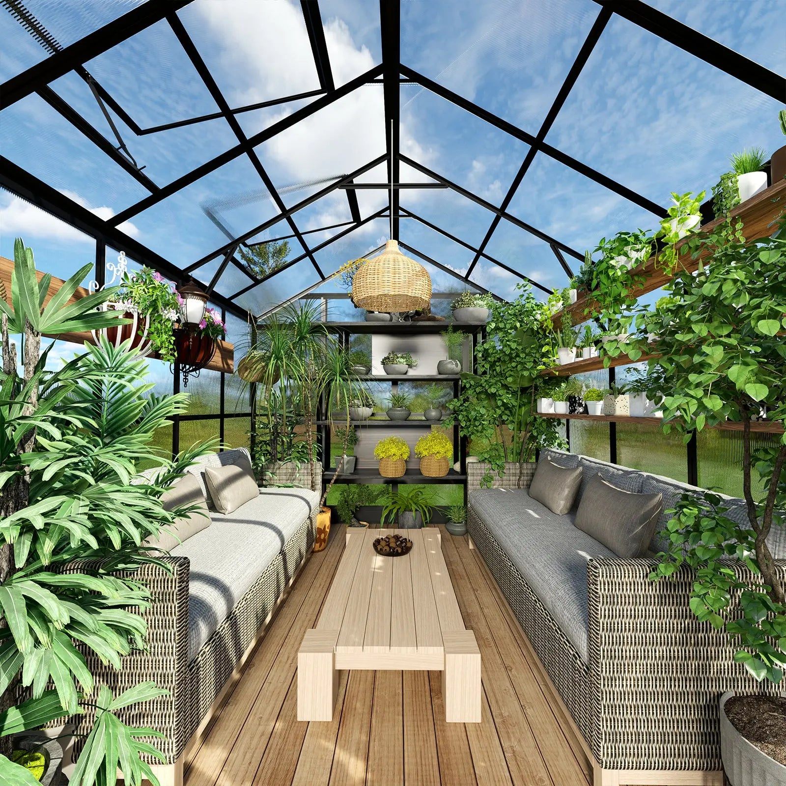 hot house for plants Amerlife Hortus Greenhouse Double Swing Doors 5.2FT Height Walk-in Polycarbonate Greenhouse Sunroom 8*7.4*16Ft / Black
