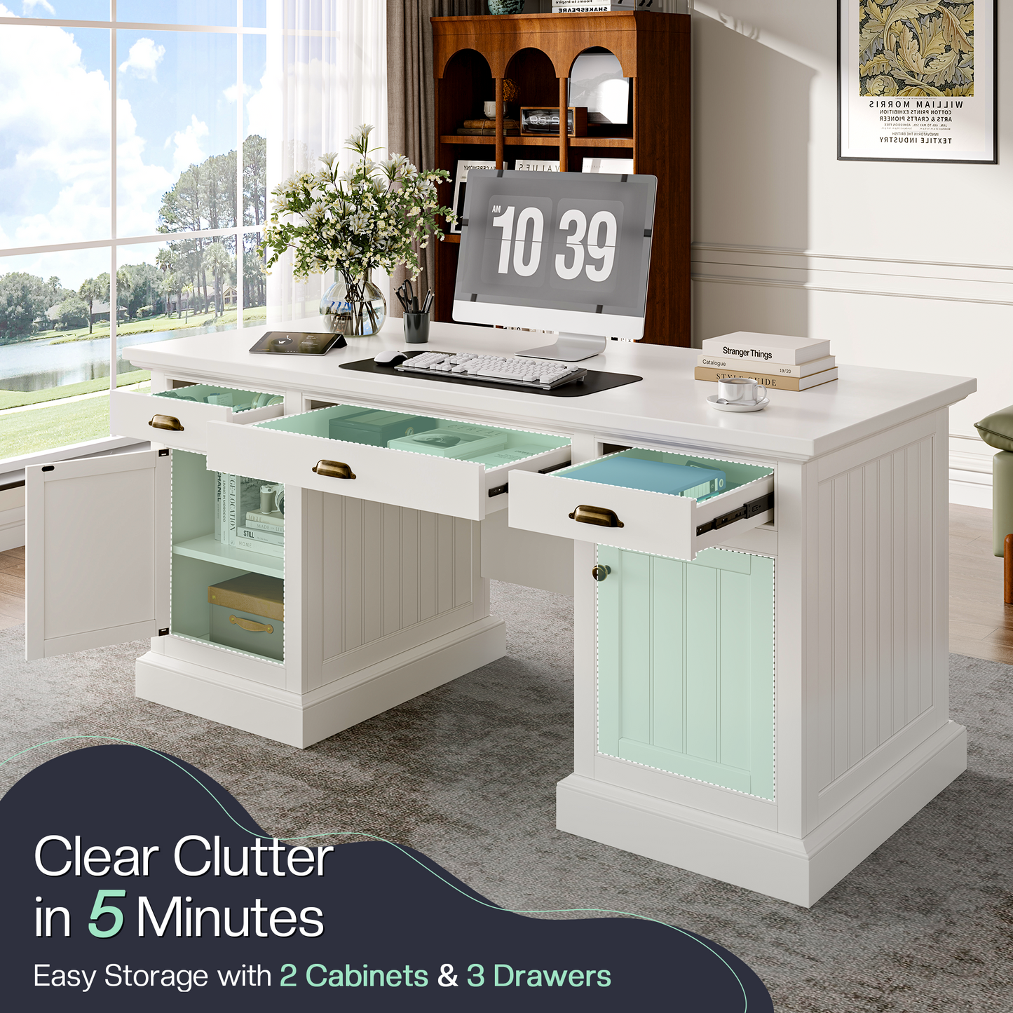 Rib Fluted Executive Office Desk White