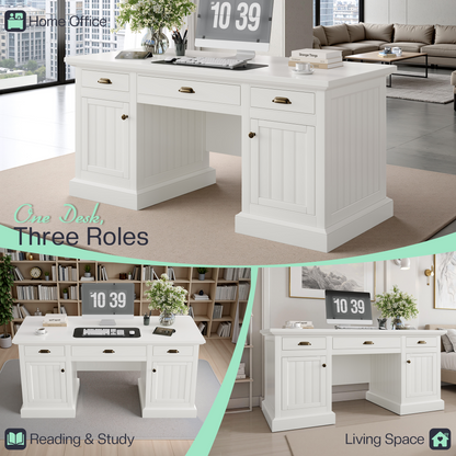 Rib Fluted Executive Office Desk White