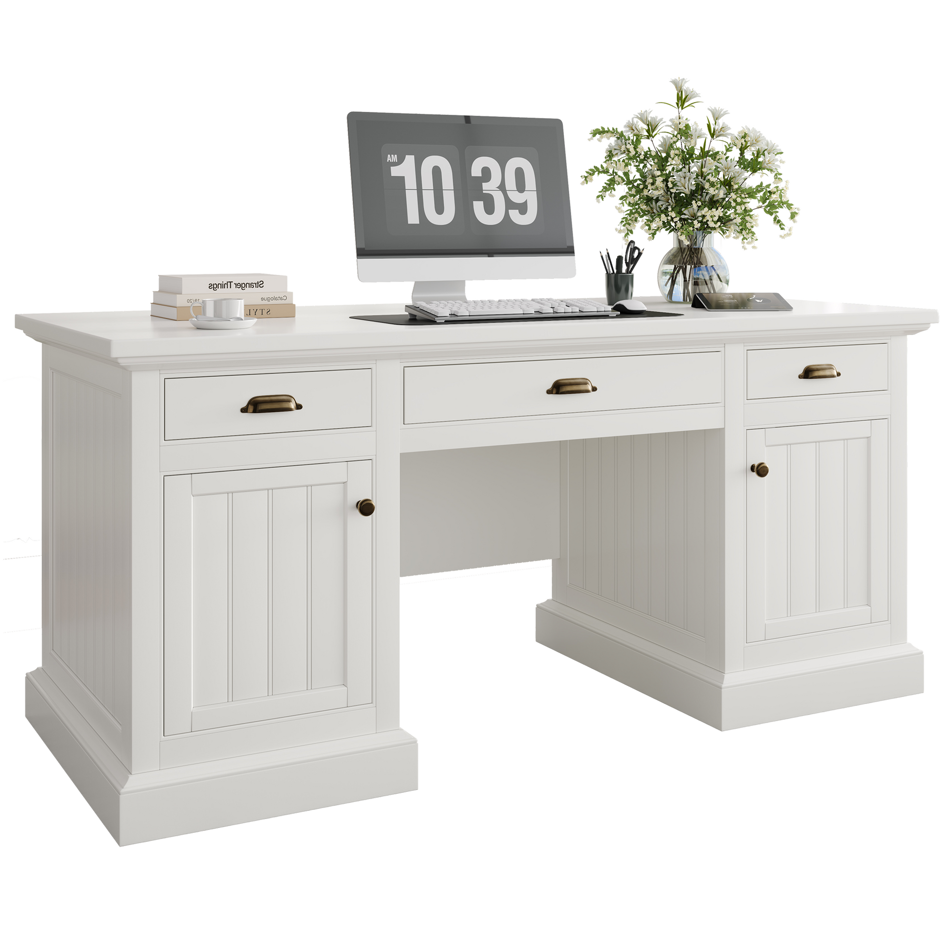 Rib Fluted Executive Office Desk White