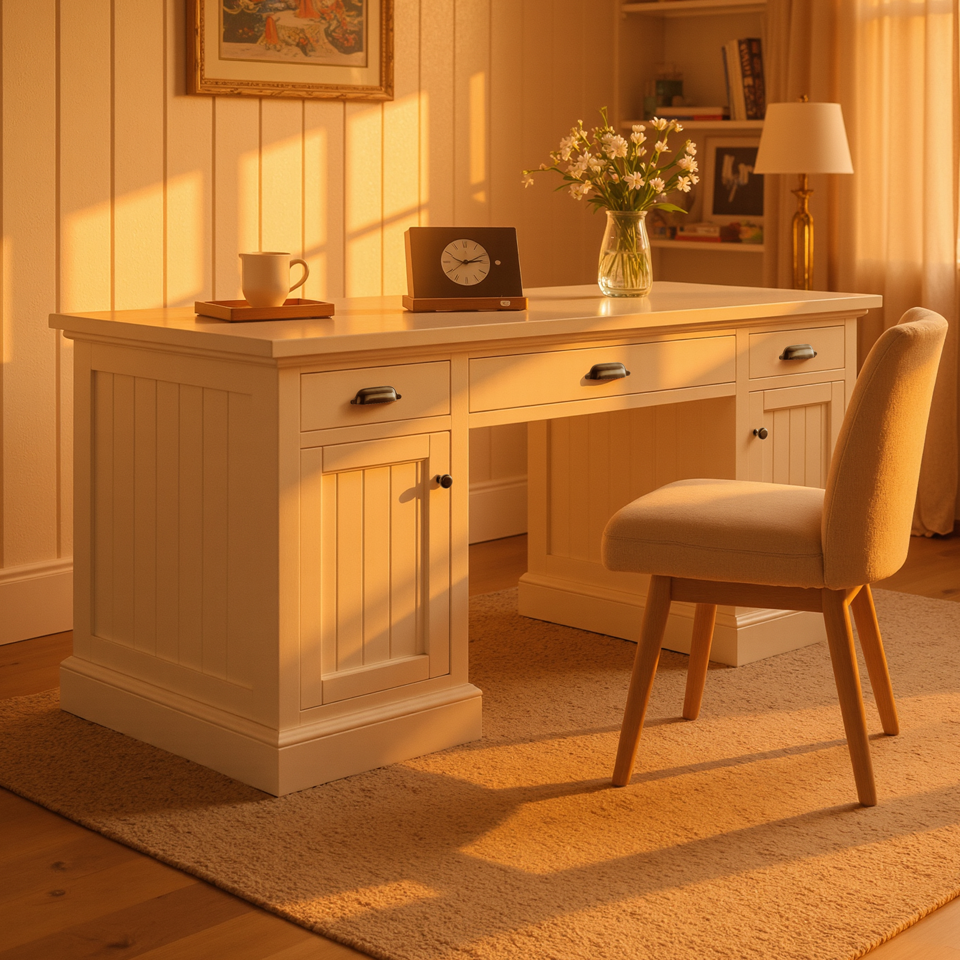 Rib Fluted Executive Office Desk White