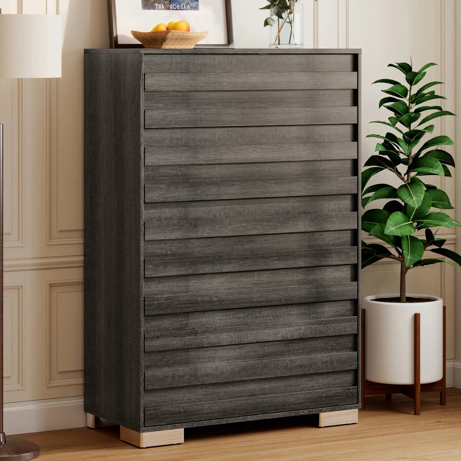 Amerlife Huckleberry 5-Drawers Dresser Farmhouse Pre Installed Slide Bedroom Storage Cabinet Black