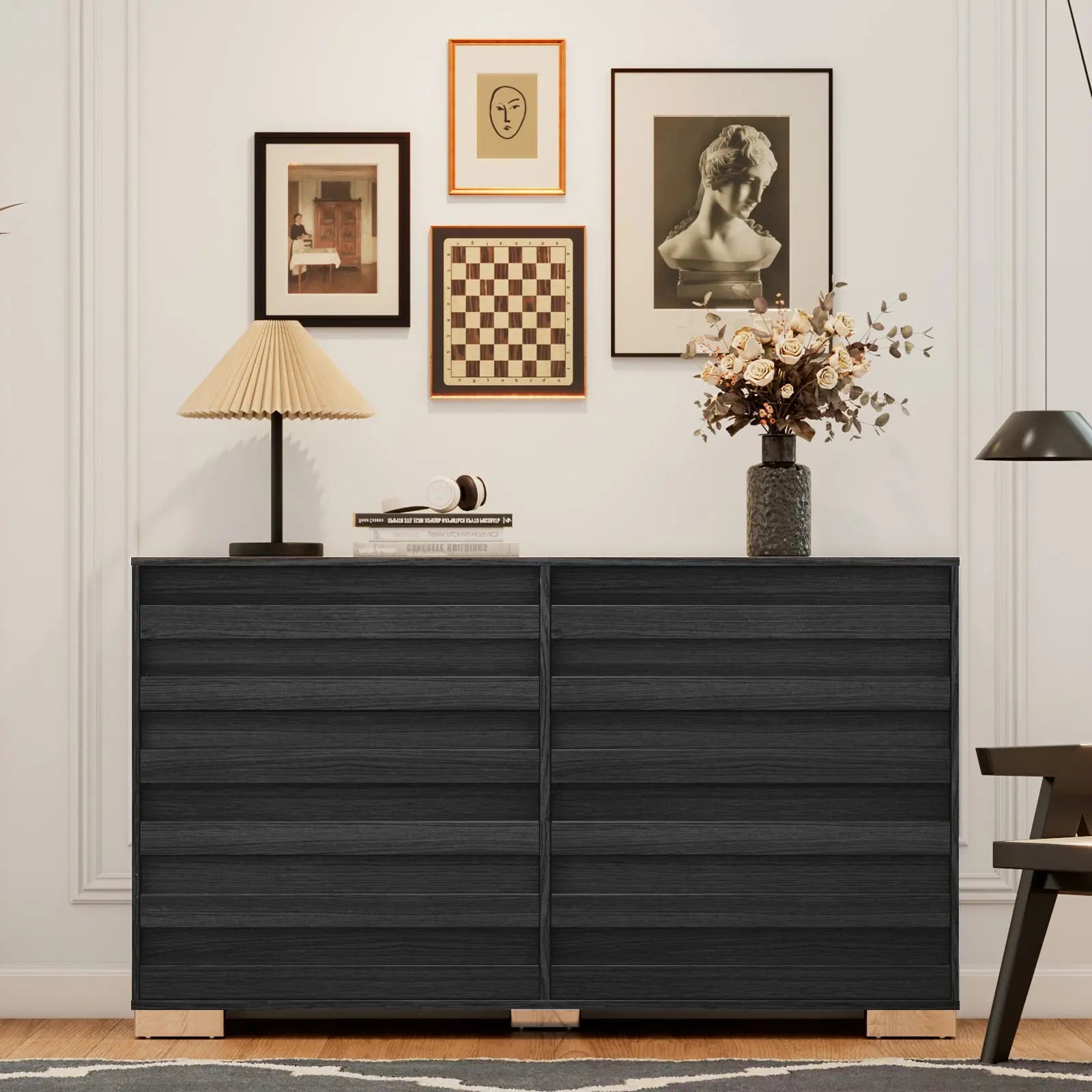 Amerlife Huckleberry 6-Drawers Dresser Farmhouse Pre Installed Slide Bedroom Storage Cabinet Black Amerlife Huckleberry 6-Drawers Dresser Farmhouse Pre Installed Slide Bedroom Storage Cabinet Black