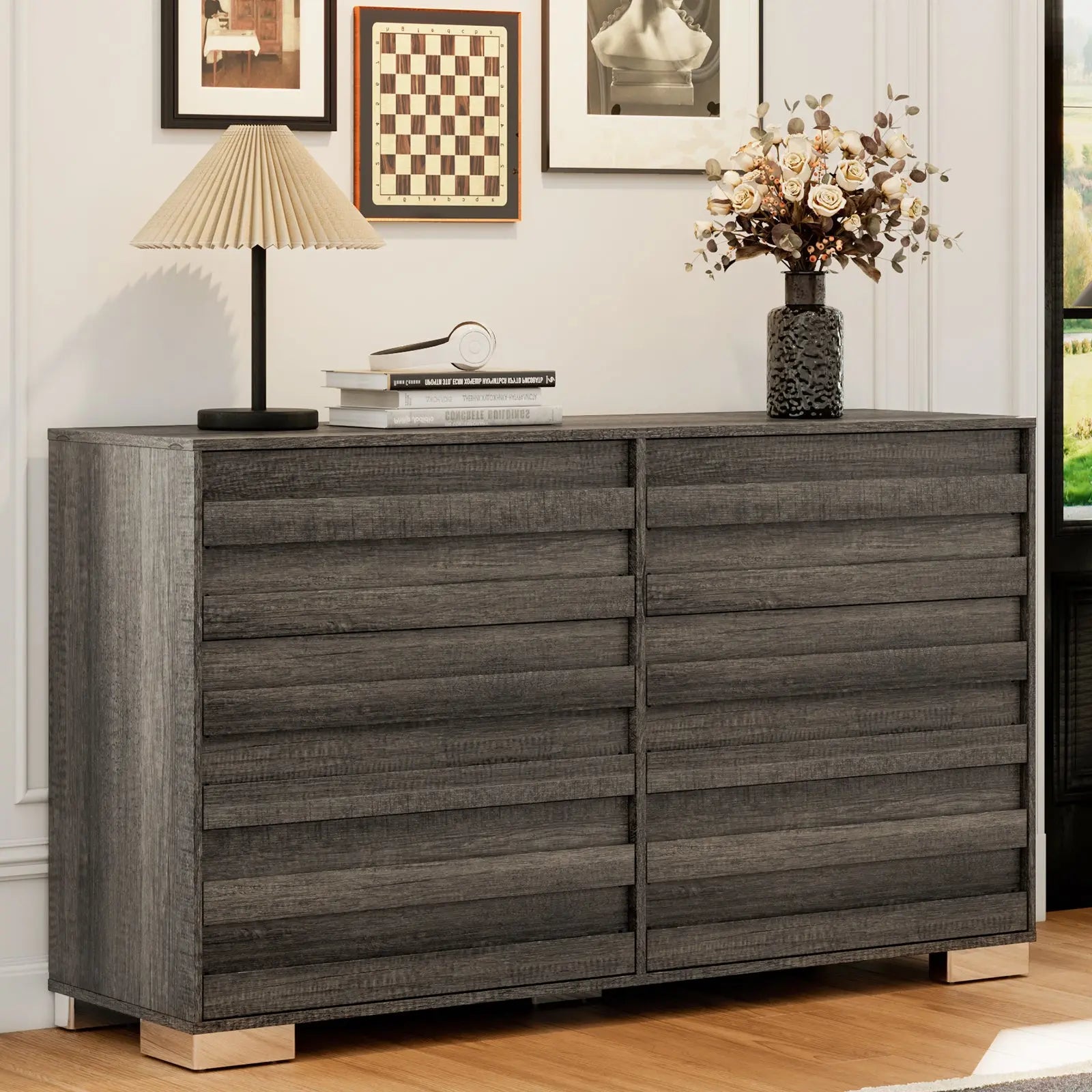 Amerlife Huckleberry 6-Drawers Dresser Farmhouse Pre Installed Slide Bedroom Storage Cabinet Amerlife Huckleberry 6-Drawers Dresser Farmhouse Pre Installed Slide Bedroom Storage Cabinet