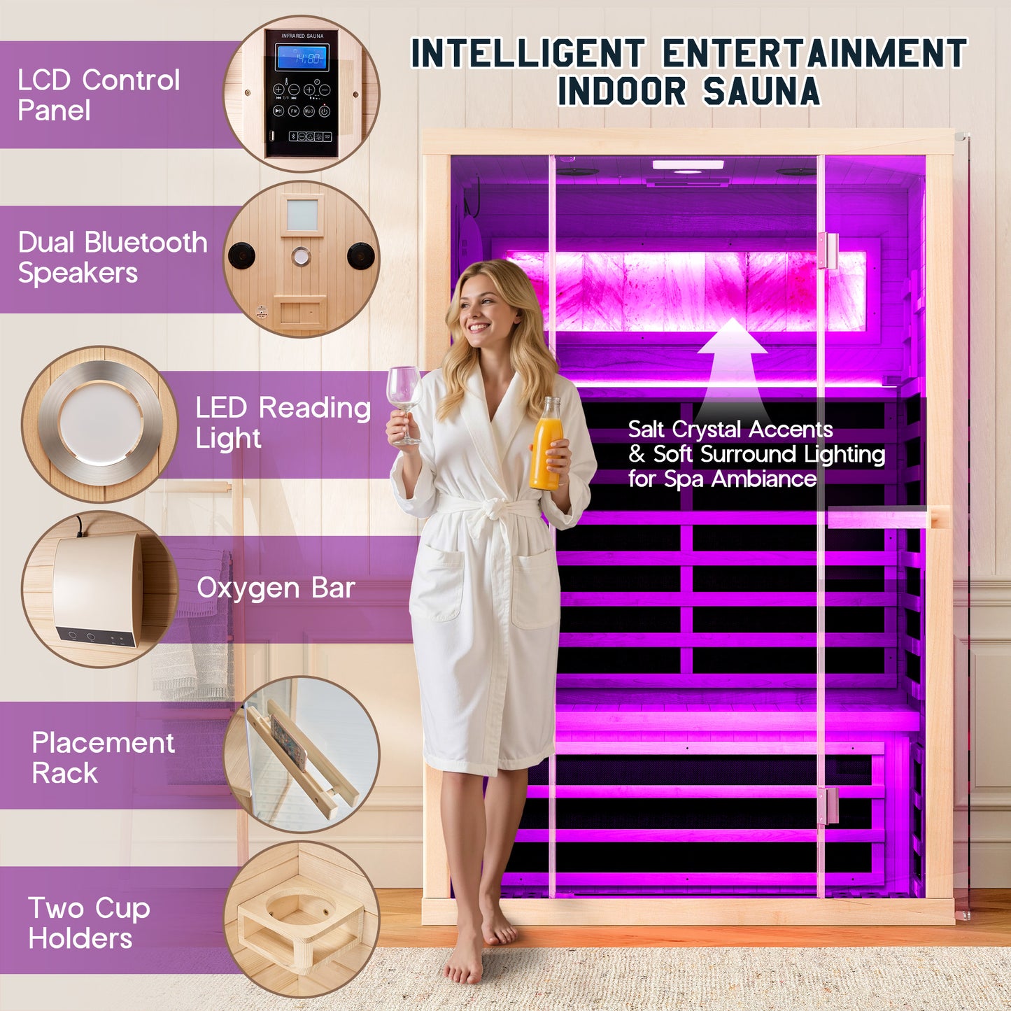 Low EMF Infrared Saunas for Home Amerlife 2-Person 47.2*x34.2*x70.9 Inch 