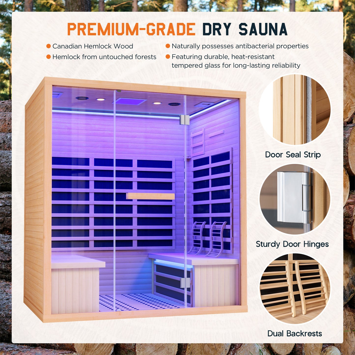 Low EMF Infrared Saunas for Home Amerlife 4-Person 63.2*47.2*75.2 Inch 