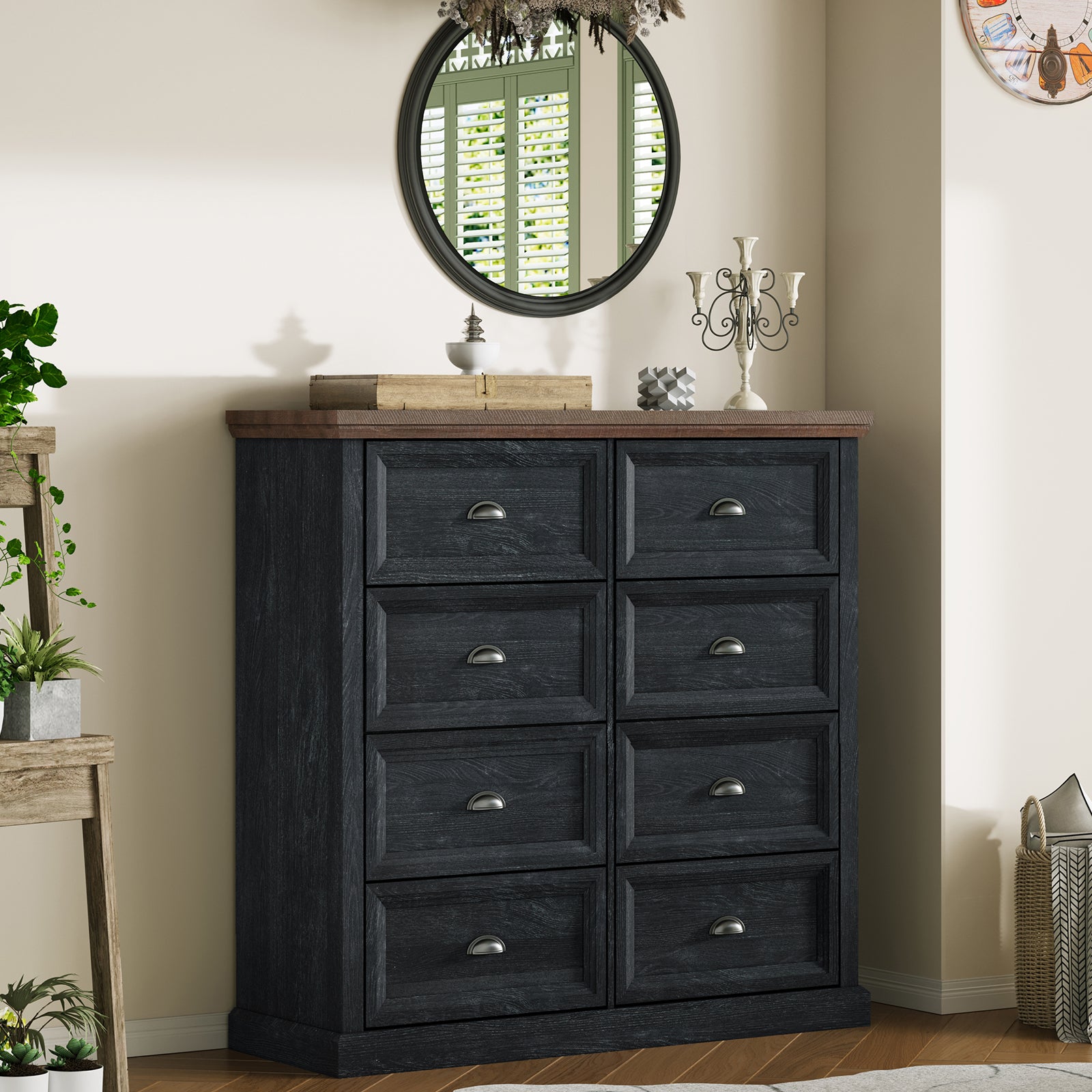 dark grey distressed dresser FUFU&GAGA Gray Wood 6-Drawer 52 in. Wide Dresser without Mirror with Accent Design, Metal Handles, Wide Top Surface for Home Use ZN-KF200319-02