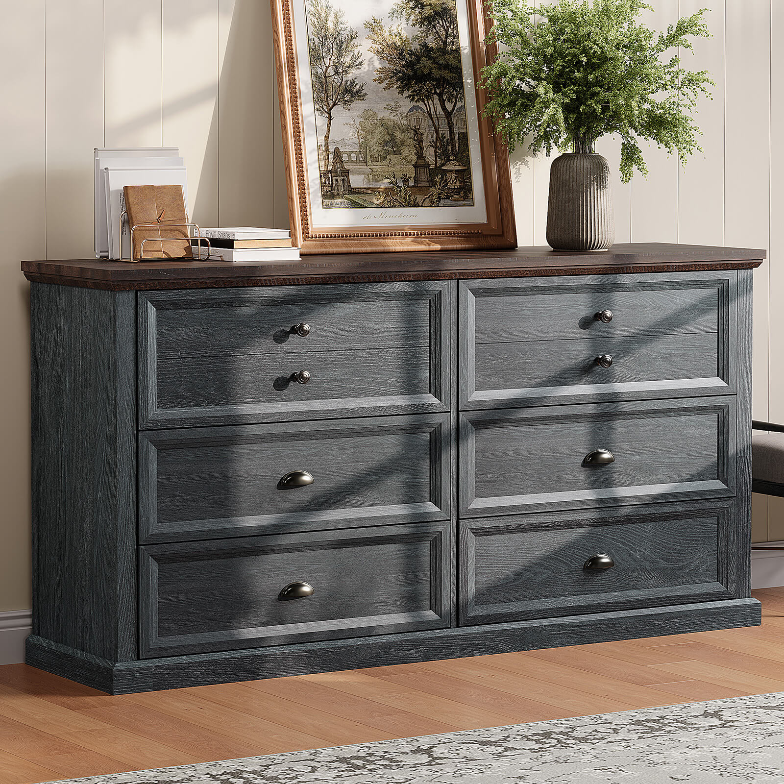 Dresser for Bedroom, Farmhouse 6 Drawer Dresser, TV Stand for Bedroom, Dressers & Chests of Drawers, Living Room Organizer with Storage Drawers Amerlife Dresser for Bedroom, Farmhouse 6 Drawer Dresser, TV Stand for Bedroom, Dressers & Chests of Drawers, Living Room Organizer with Storage Drawers Amerlife
