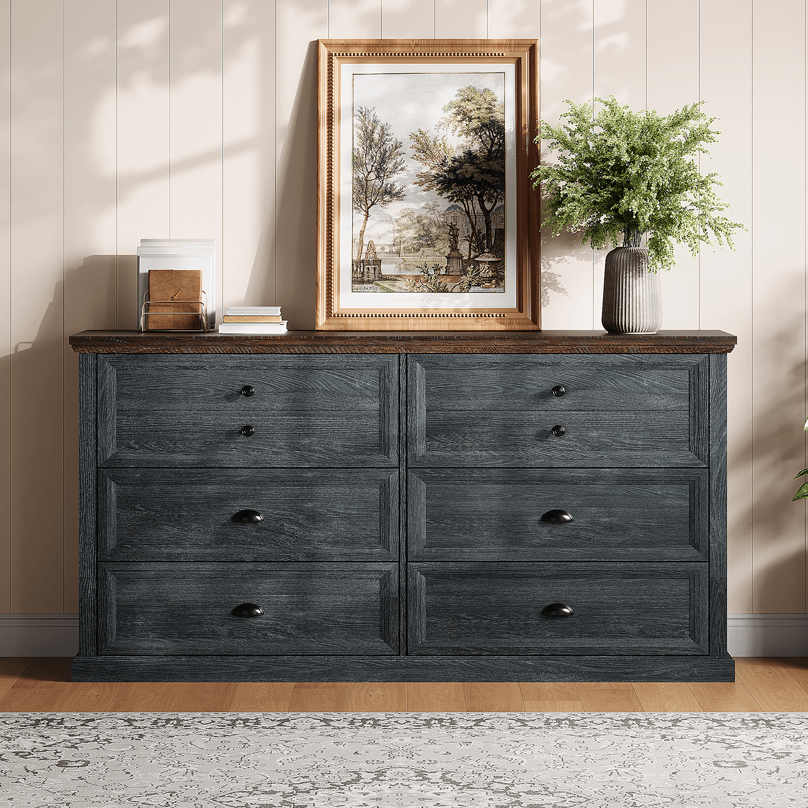 Dresser for Bedroom, Farmhouse 6 Drawer Dresser, TV Stand for Bedroom, Dressers & Chests of Drawers, Living Room Organizer with Storage Drawers Amerlife Dresser for Bedroom, Farmhouse 6 Drawer Dresser, TV Stand for Bedroom, Dressers & Chests of Drawers, Living Room Organizer with Storage Drawers Amerlife